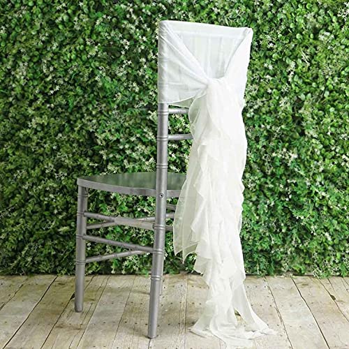 50 Ivory Premium Curly Chiffon Chair Covers with Sashes - Elegant Wedding, Party & Ceremony Decorations - Perfect for Reception, Banquet and Special Event Decor