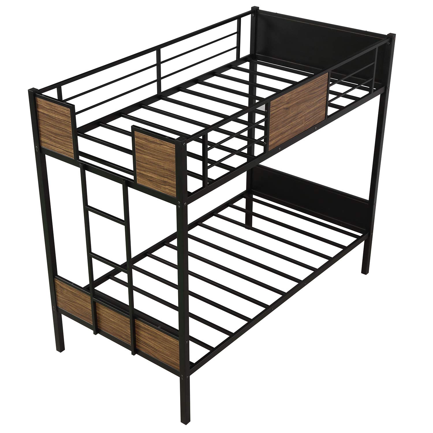 Modern Steel Twin-Over-Twin Bunk Bed Frame with Safety Rail & Built-in Ladder - Sturdy Metal Bunk Bed for Kids, Teens, Boys & Girls - Space-Saving Bedroom & Dorm Furniture (Brown) | Perfect for Shared Kids' Rooms, Sleepovers & Small Spaces