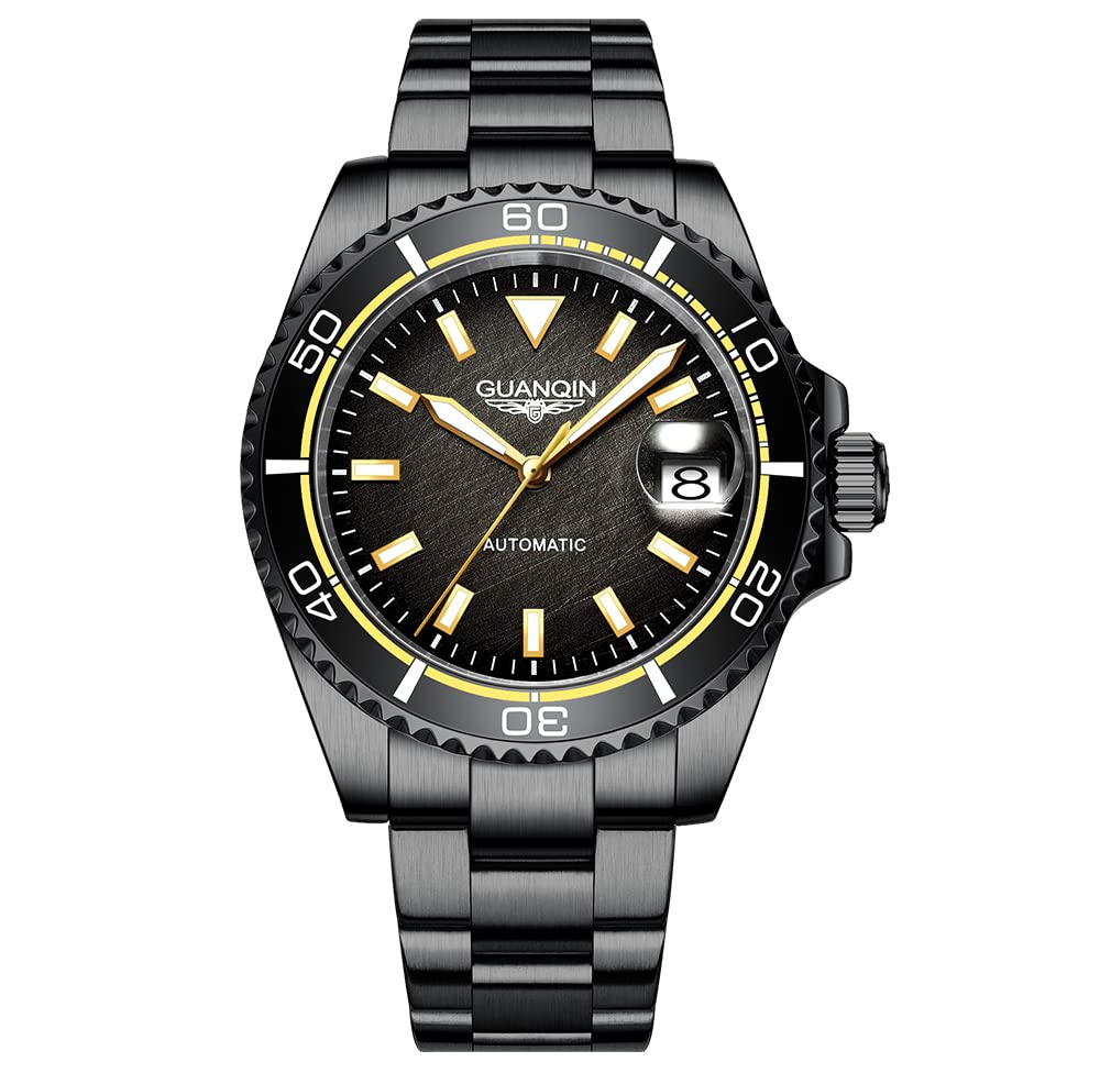 Guanqin Men's Automatic Mechanical Watch - Ceramic Bezel, Stainless Steel Case, Granite Dial - Business, Formal & Sports Watch for Office, Wedding & Outdoor Activities