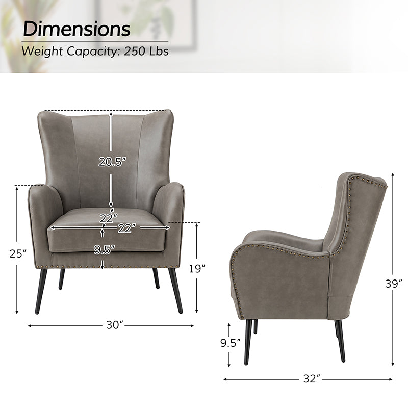 Stylish Shepherd Wingback Vegan Leather Armchair - Modern PU Leather Accent Chair for Living Room, Bedroom & Office - Comfortable Mid-Century Design with Optional Types