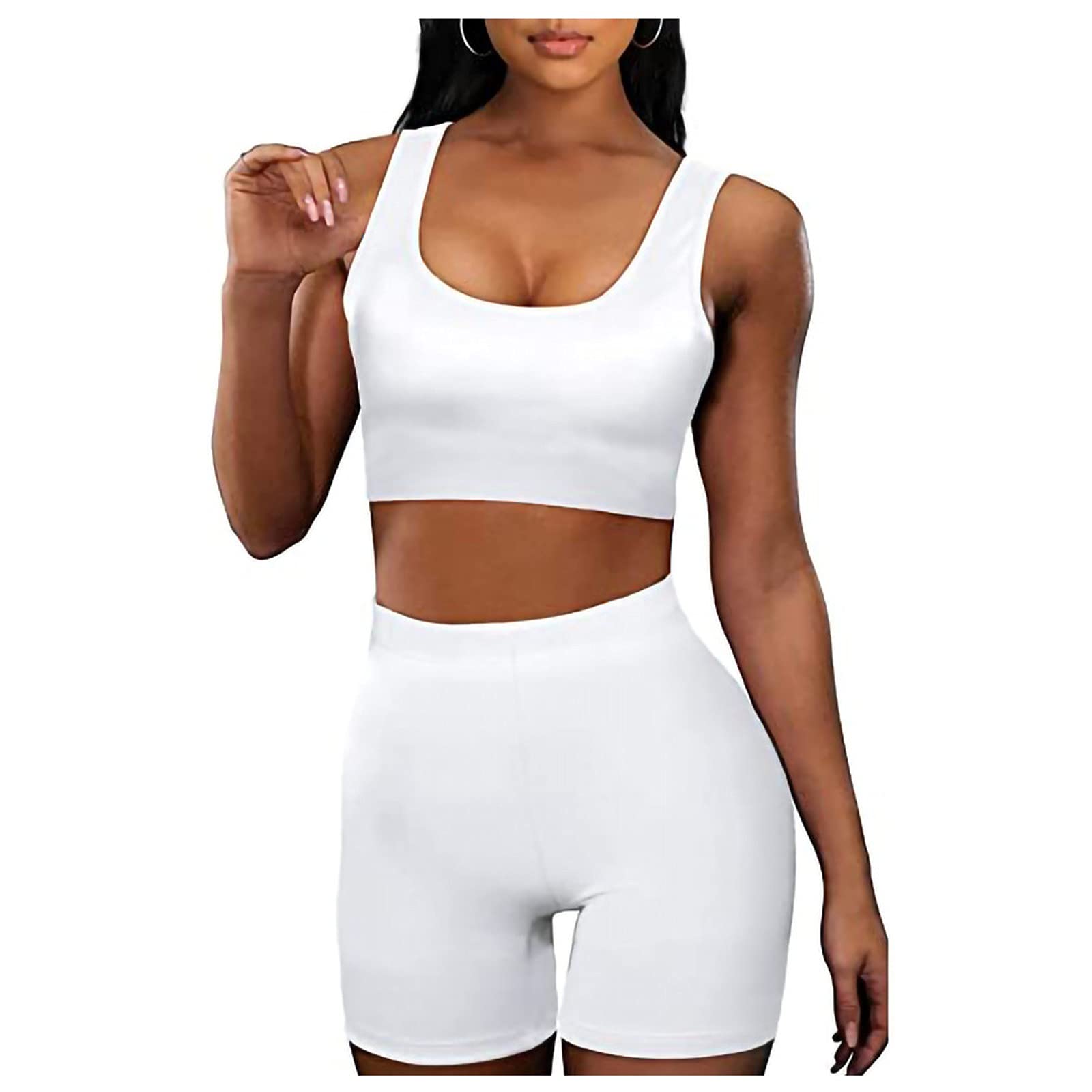 Women's 2-Piece High Waist Shorts & Crop Top Set - Workout Outfits for Gym, Yoga & Summer Casual Wear