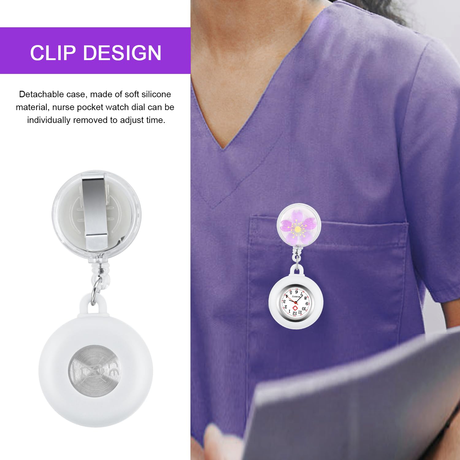 Stylish Nurse Watch with Flip Collar Clip - Retractable Arabic Numeral Dial Pocket Watch for Medical Professionals | Perfect for Hospital Shifts, Nursing Duties & Healthcare Work