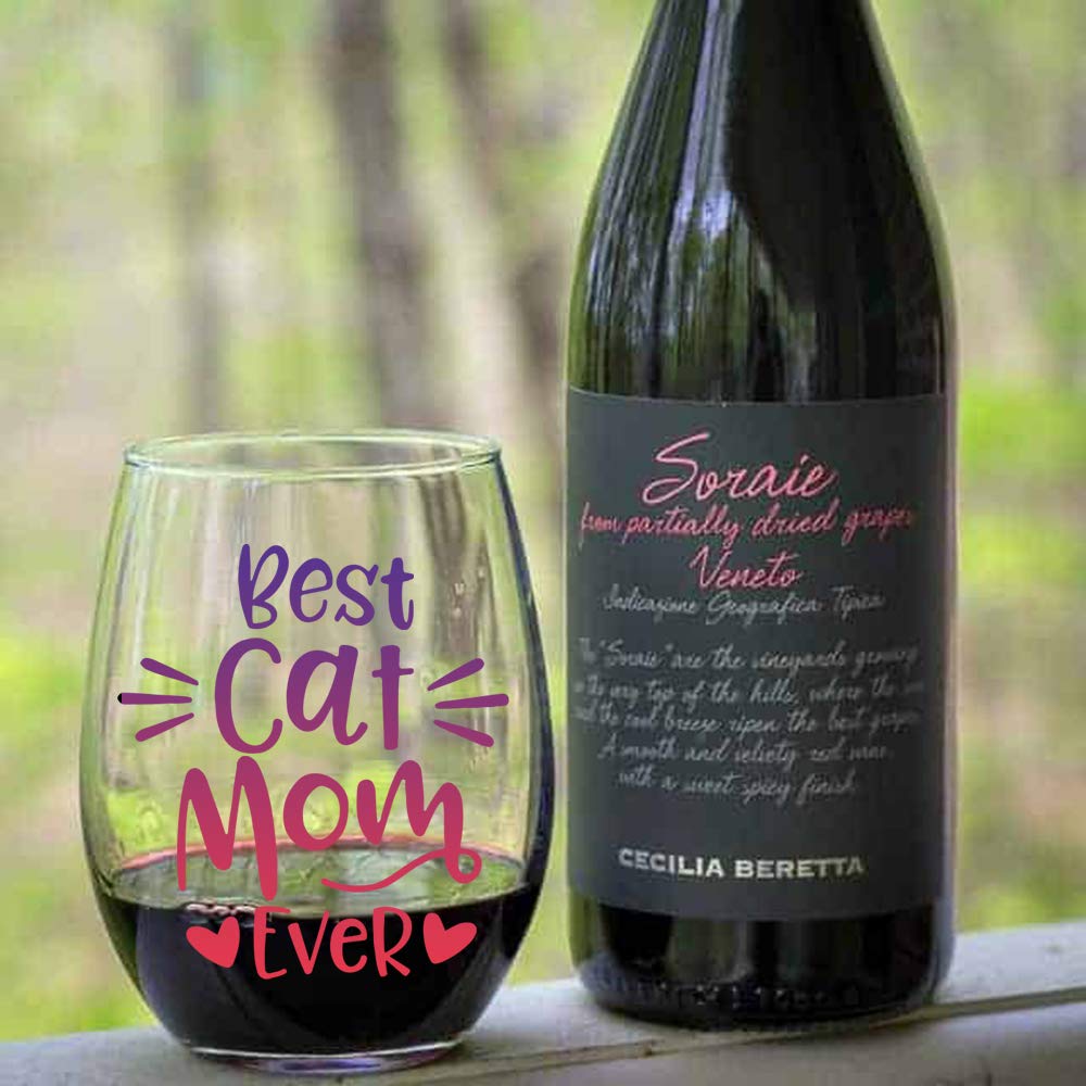 Funny Cat Mom Stemless Wine Glass - Best Cat Lover Gift for Women, Cat Dad, Veterinarian & Vet Tech - Perfect Birthday & Valentine's Present for Animal Rescue Enthusiasts - Great for Wine Nights & Cat-Themed Parties
