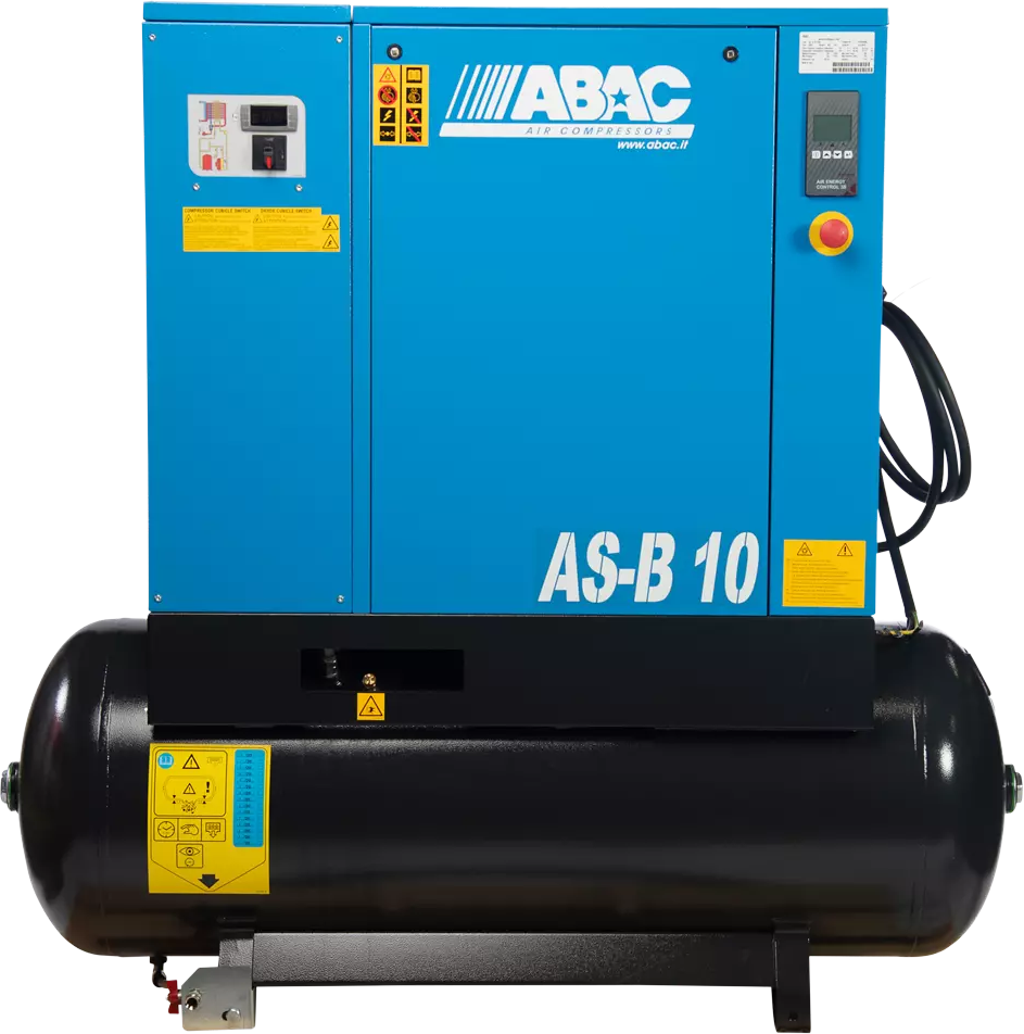 New ABAC AS B Rotary Screw Air Compressor with Dryer - 150PSI, 10HP, 131 Gallon, 3 Phase 230/460V - Ideal for Industrial Workshops & Automotive Repair Shops