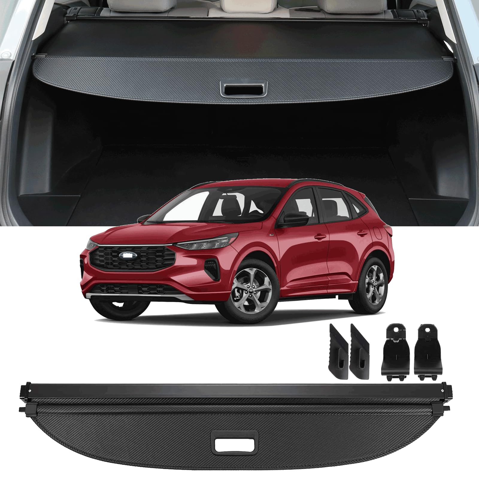 2020-2024 Ford Escape Retractable Cargo Cover - Carbon Fiber Texture Black Trunk Security Shade | Waterproof & UV Protection | Perfect for Road Trips, Groceries & Pet Safety