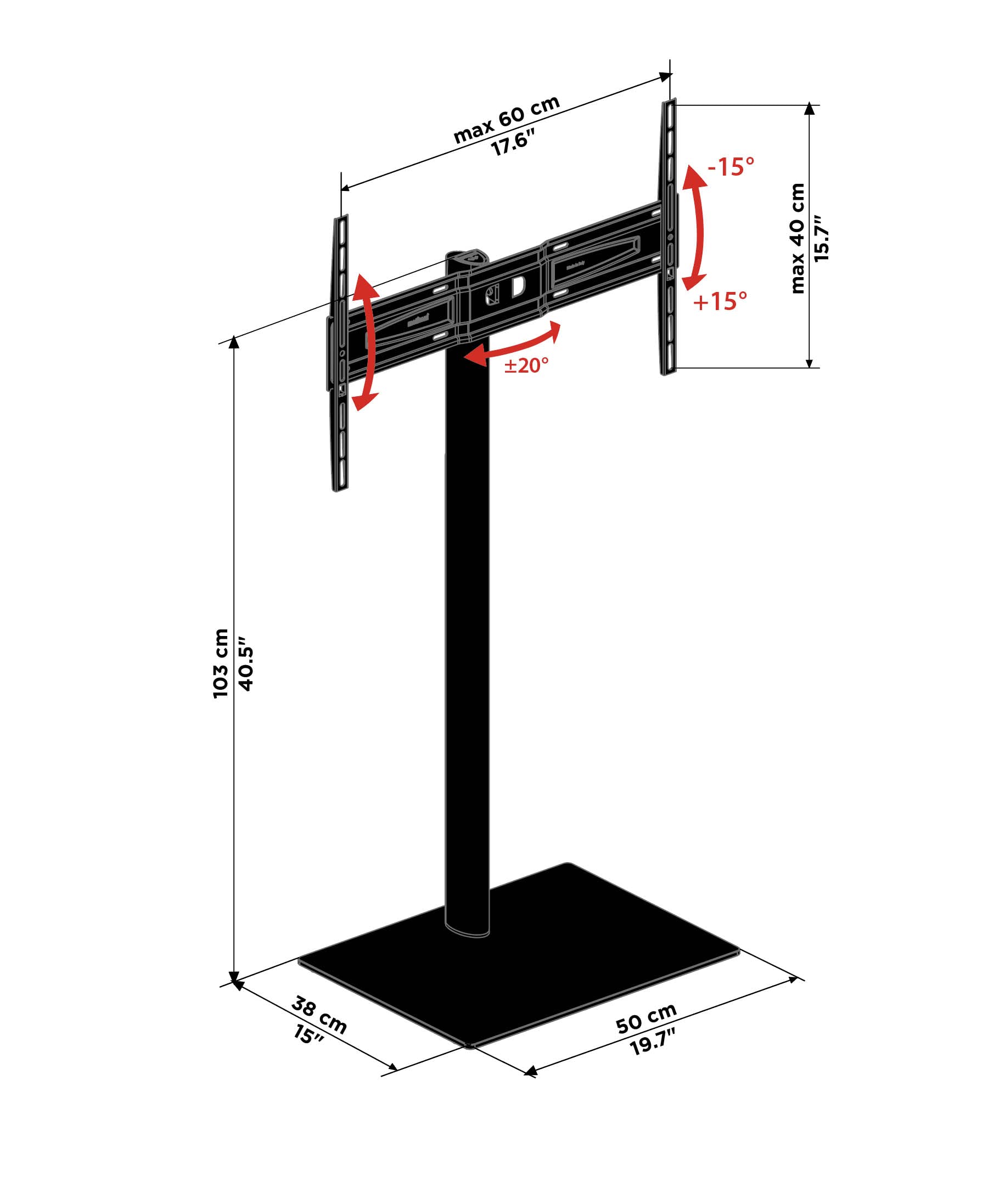 Meliconi El Soporte 600 Floor TV Stand - Adjustable Horizontal & Vertical TV Mount, No Wall Drilling Needed | Perfect for Living Rooms, Bedrooms & Home Theaters