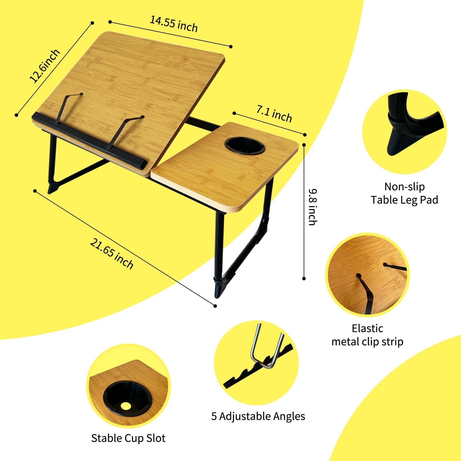 Adjustable Lap Desk with Book Holder - Portable Bed Table Tray for Reading, Studying & Laptop Use - Hands-Free Multi-Angle Stand for Books, Textbooks & Notebooks - Perfect for Bed, Sofa & Home Office Use