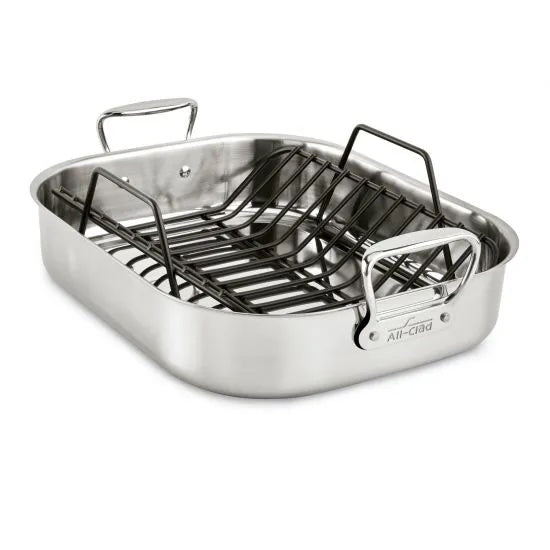 All-Clad Stainless Steel Roasting Pan with Rack - 16 x 13 Inch Large Roaster for Turkey, Chicken, Beef - Perfect for Thanksgiving, Christmas & Holiday Cooking
