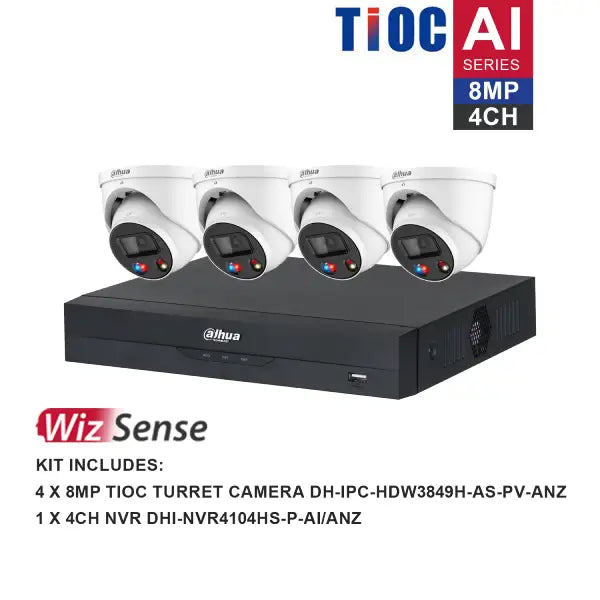Dahua TIOC 8MP 4-Channel Security Camera System with Night Vision & Motion Detection - DH K8044TIOC Surveillance Kit for Home & Business Security (Indoor/Outdoor Use)
