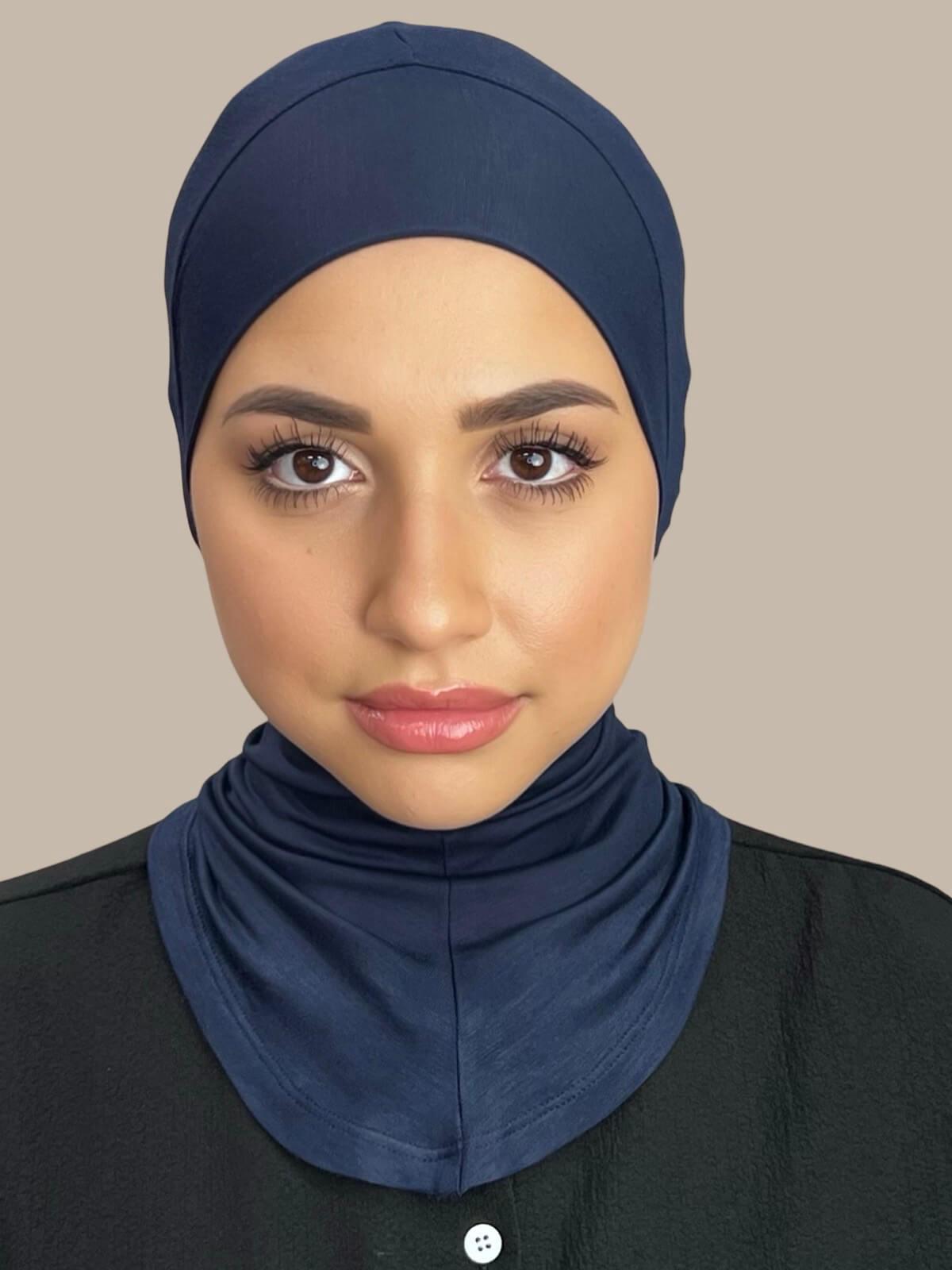 Premium Jersey Full Coverage Underscarf for Women - Soft Breathable Muslim Hijab Under Scarf in Navy Blue - Perfect for Prayer, Work & Everyday Wear