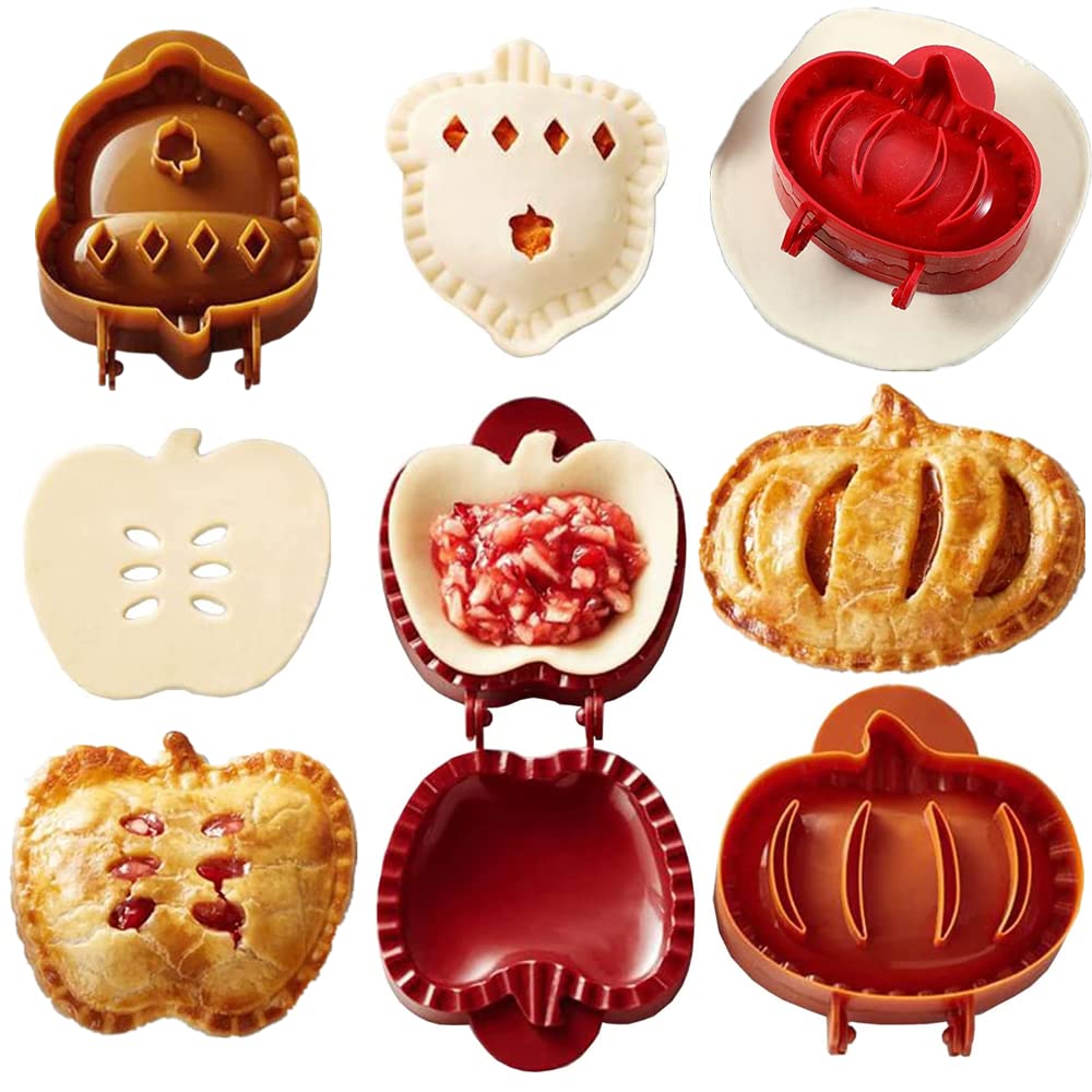 3-Pack Hand Pie Press Mold Set for Baking - Mini Fox & Owl Pie Maker, Dough Presser, Pocket Pie Wrapper & Stamp Cutter - Perfect for Christmas, Halloween Parties & Homemade Pastries (Style A)