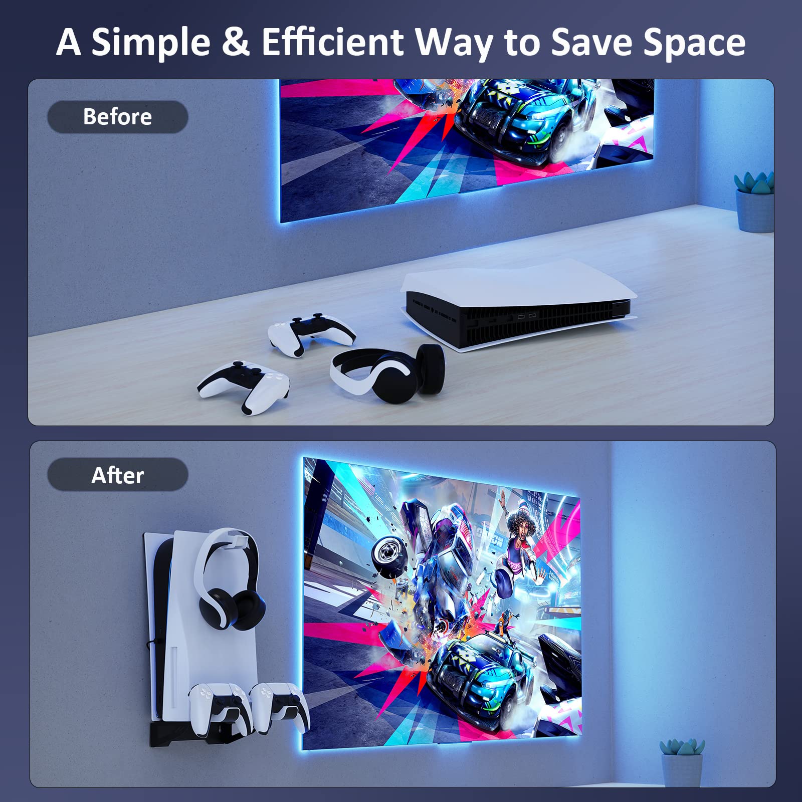 NexiGo PS5 Accessories Kit - Wall Mount with Charging Station, LED Cooling Fan & Efficient Cooling System for PlayStation 5 (Disc/Digital) - Perfect for Gaming Setup & Home Entertainment