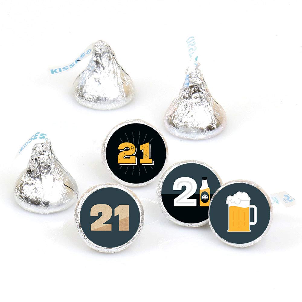 Cheers and Beers to 21 Years - 108 Round Candy Stickers for 21st Birthday Party Favors - Perfect for Chocolate Candy Labels - Great for Birthday Decorations & Gift Wrapping