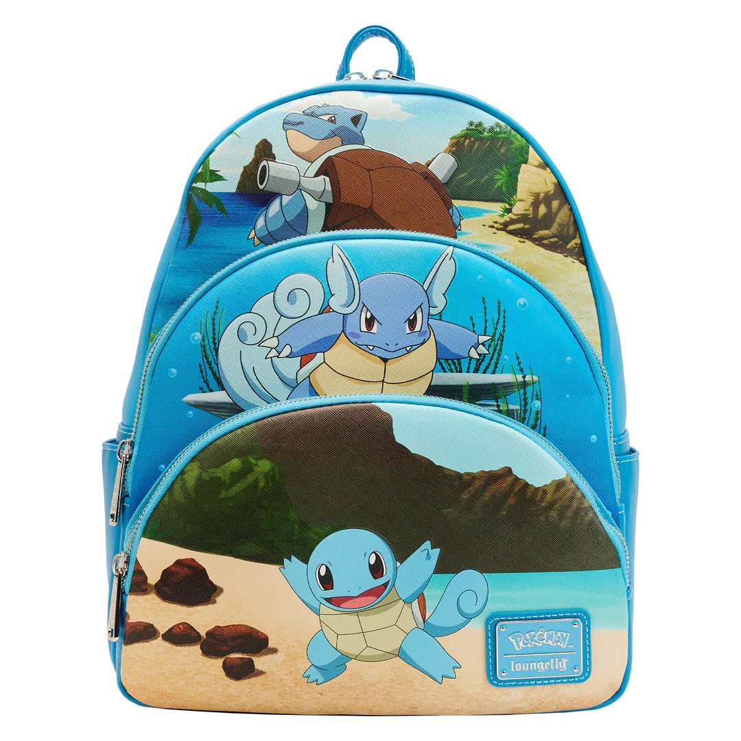 Pokemon Squirtle Evolution Triple Pocket Mini Backpack for Kids - Cute Waterproof School Bag for Travel, Hiking & Everyday Use