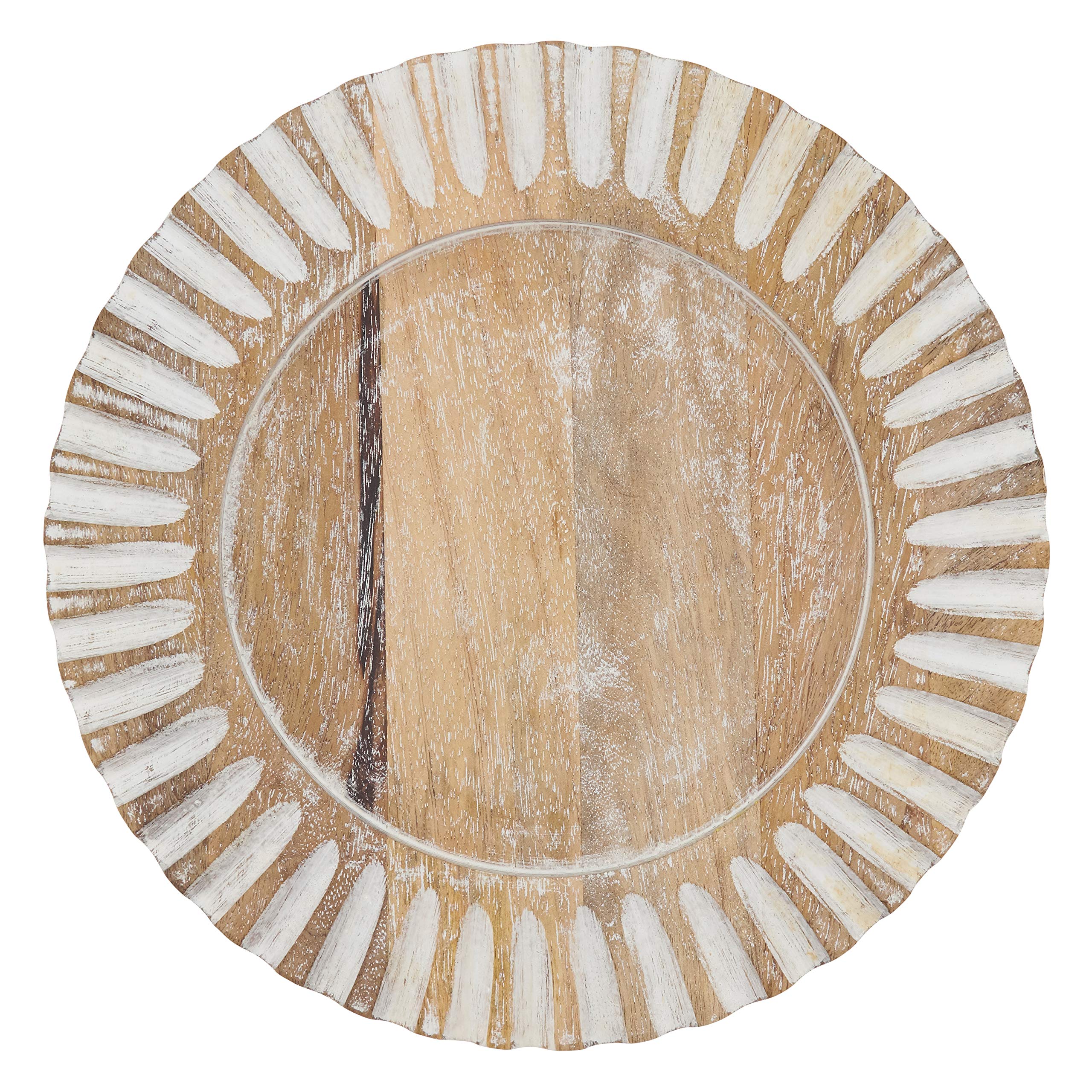 Elegant Fluted Wood Charger Plates Set of 4 - Natural Wooden Decorative Dinner Plates for Wedding, Party & Holiday Table Settings