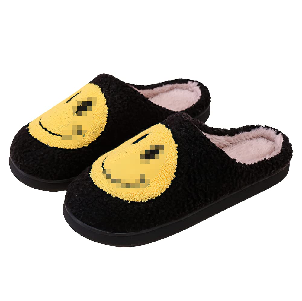 Happy Face Slippers for Women & Men - Retro Soft Plush Lightweight House Slippers, Cozy Couples Slides for Home, Perfect Holiday Gift - Ideal for Indoor Lounging, Christmas Presents & Valentine's Day Gifts