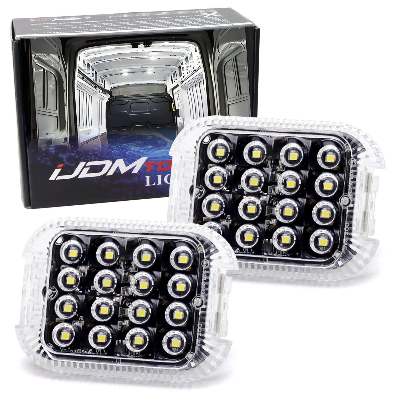 2 Pack White 16 SMD LED Dome Lights for Ford Transit - Super Bright Interior Cabin Lighting for Cargo Van, Camper & Work Trucks (Upper Tailgate Installation)