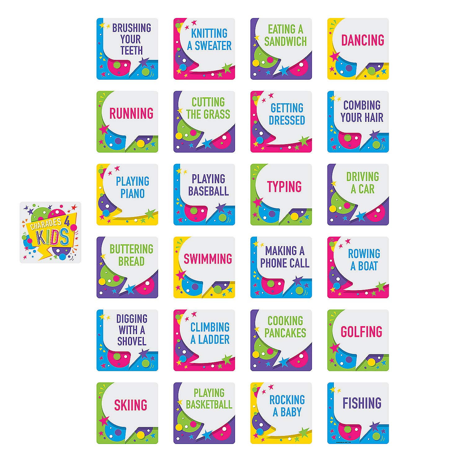 Fun Express Kids Charades Game Set - 24 Piece Acting & Guessing Game for Children - Perfect for Family Game Night & Classroom Activities