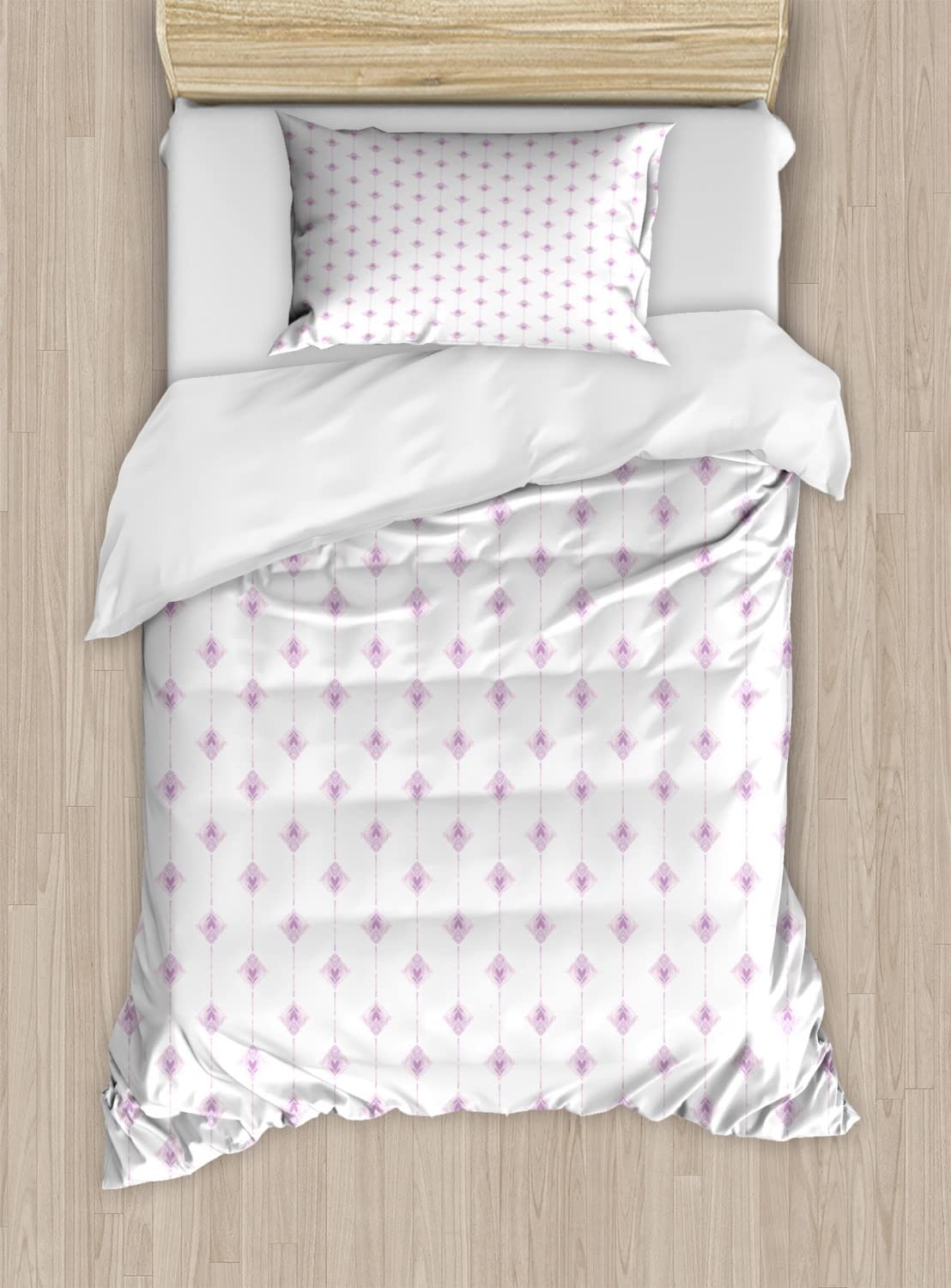 Ambesonne Bohemian Duvet Cover Set - Traditional Inspired Oriental Floral Design, 2-Piece King Size Bedding Set with 4 Pillowcases in Pale Purple & Mauve | Perfect for Bohemian & Eclectic Bedroom Decor