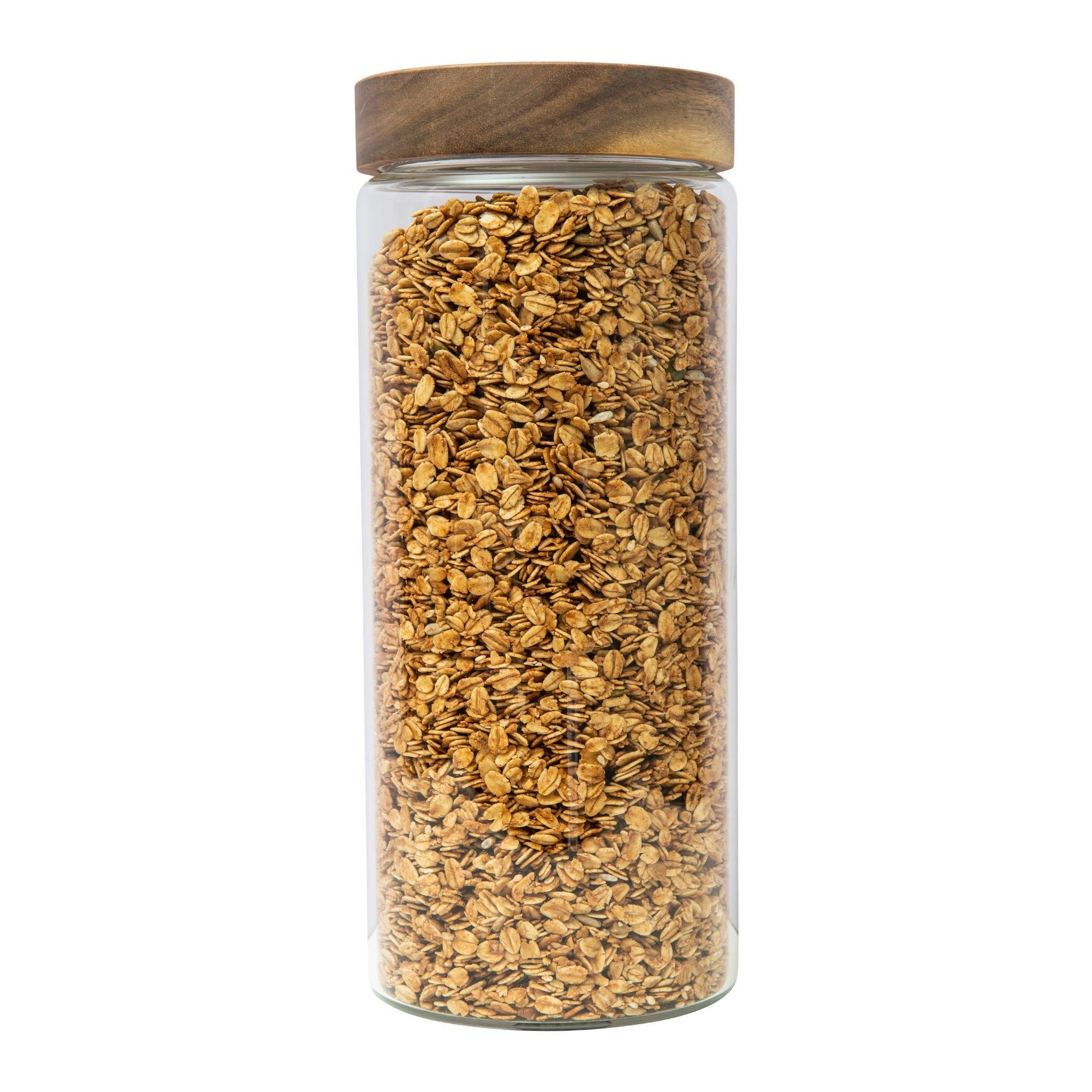Premium Acacia Wood Glass Jar Set - 3-Piece Pantry Organization Kit for Spices, Coffee & Tea - Perfect for Kitchen Storage & Home Decor