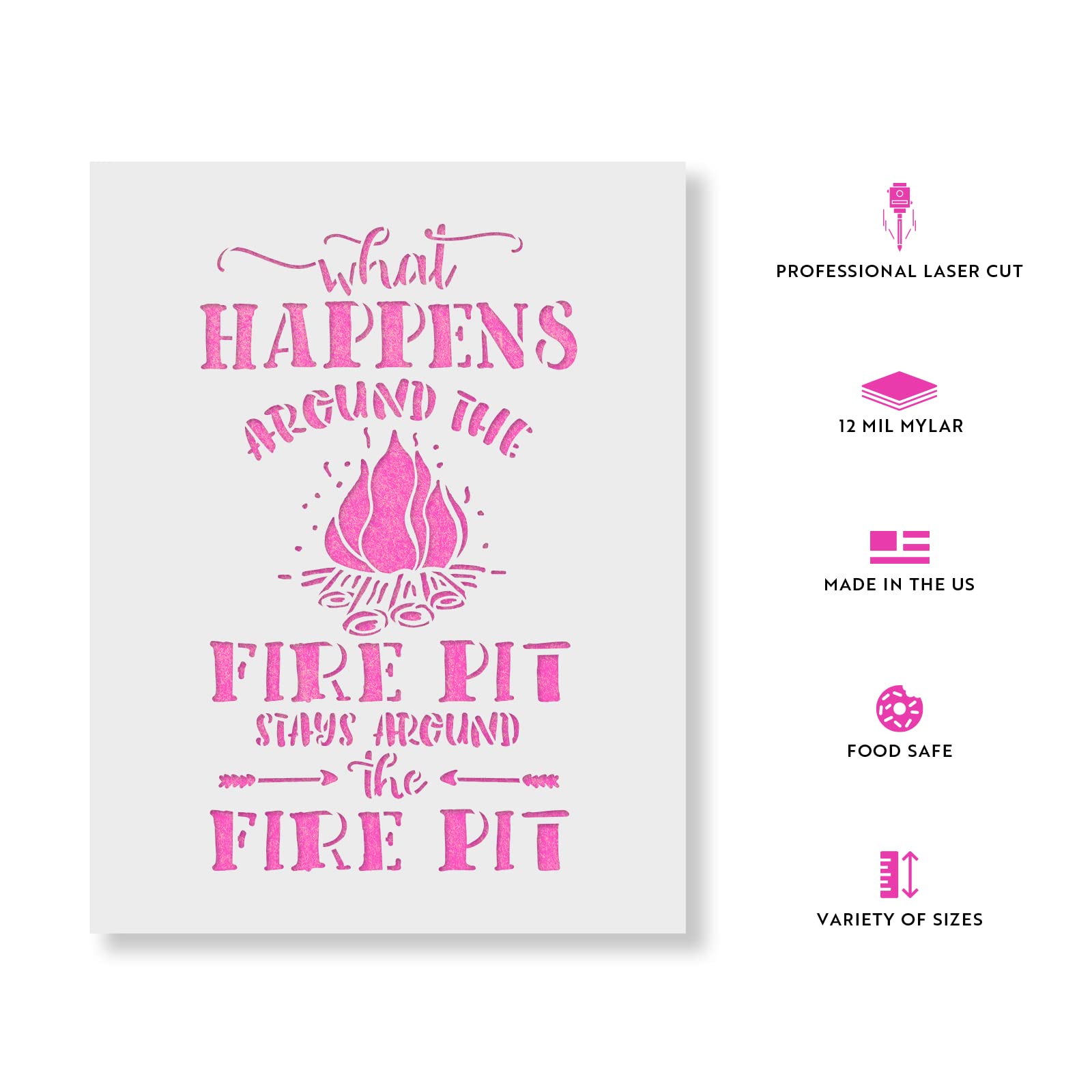 Fire Pit Camping Summer Sign Stencil - DIY Outdoor Decor for Camping, Backyard, and Bonfire Parties | Perfect for Wood Burning, Painting, and Craft Projects
