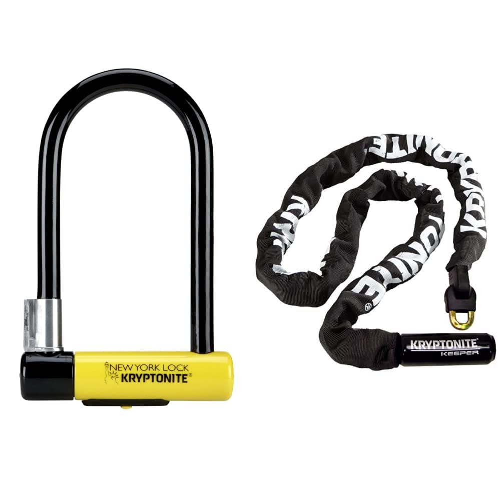 Kryptonite New-U New York Standard Heavy Duty Bicycle U Lock with 785 Integrated Chain - 16mm Steel Shackle, 33.5-Inch Bike Lock (Black/Yellow/Grey/Purple/Red) - Secure Your Bike, Scooter, or Motorcycle in Urban Areas & High-Theft Locations