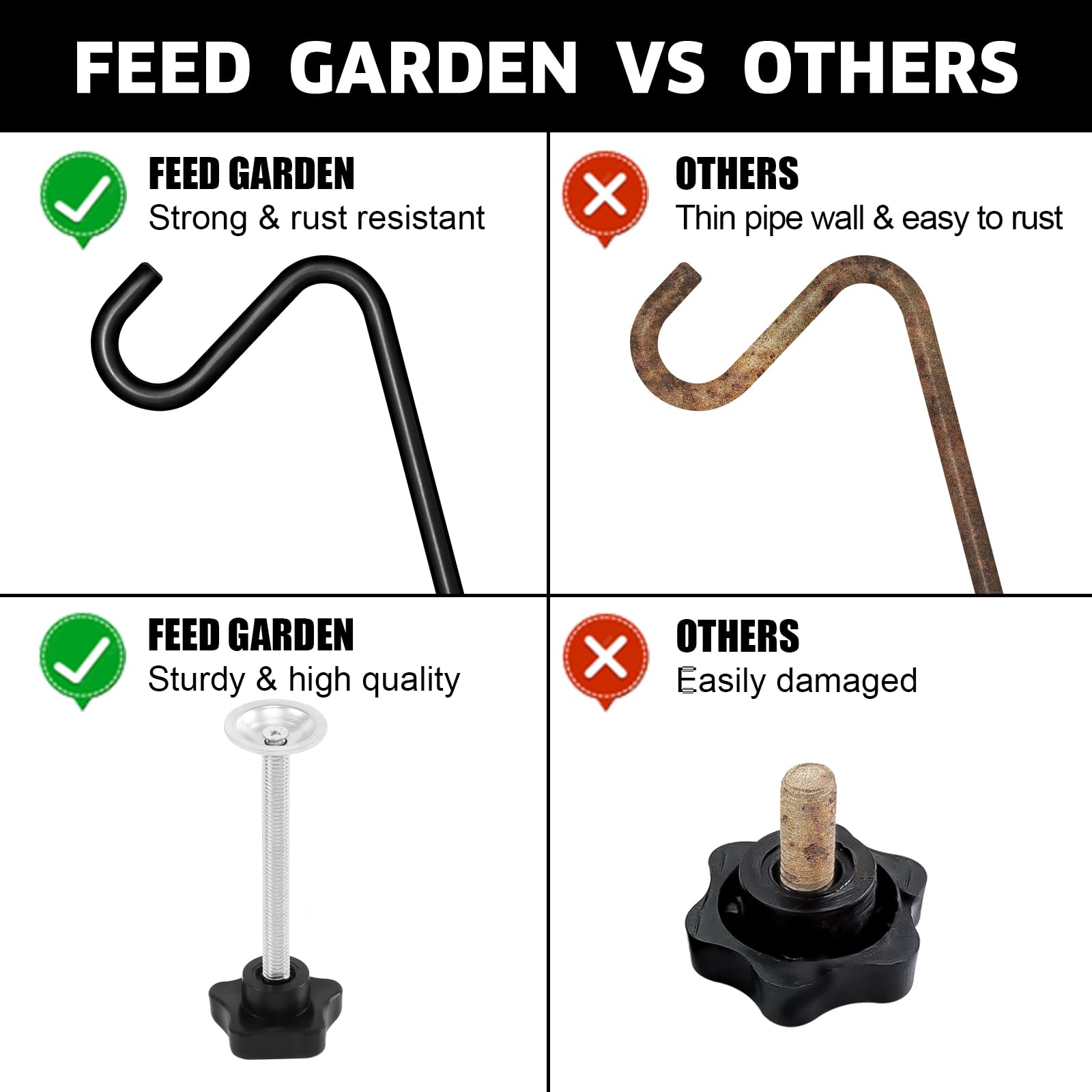 FEED GARDEN 31 Inch Heavy Duty Deck Hook - Non-Slip Clamp with 360° Swivel for Bird Feeders, Planters & Outdoor Decor (2 Pack) | Perfect for Hanging Lanterns, Wind Chimes & Suet Baskets on Porch, Deck or Garden