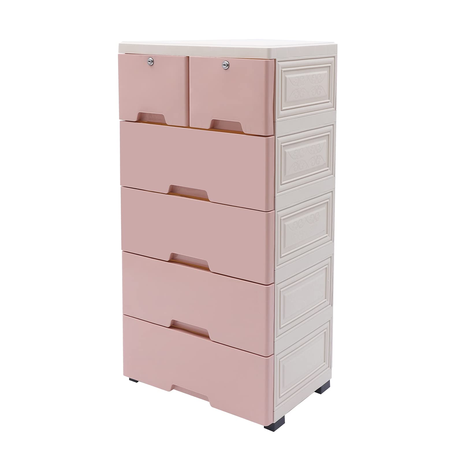6-Drawer Rolling Storage Cabinet with Lockable Drawers - Mobile Nightstand & Closet Organizer for Bedroom, Living Room, Office (Pink) - Perfect for Small Spaces, Apartment Storage & Home Organization