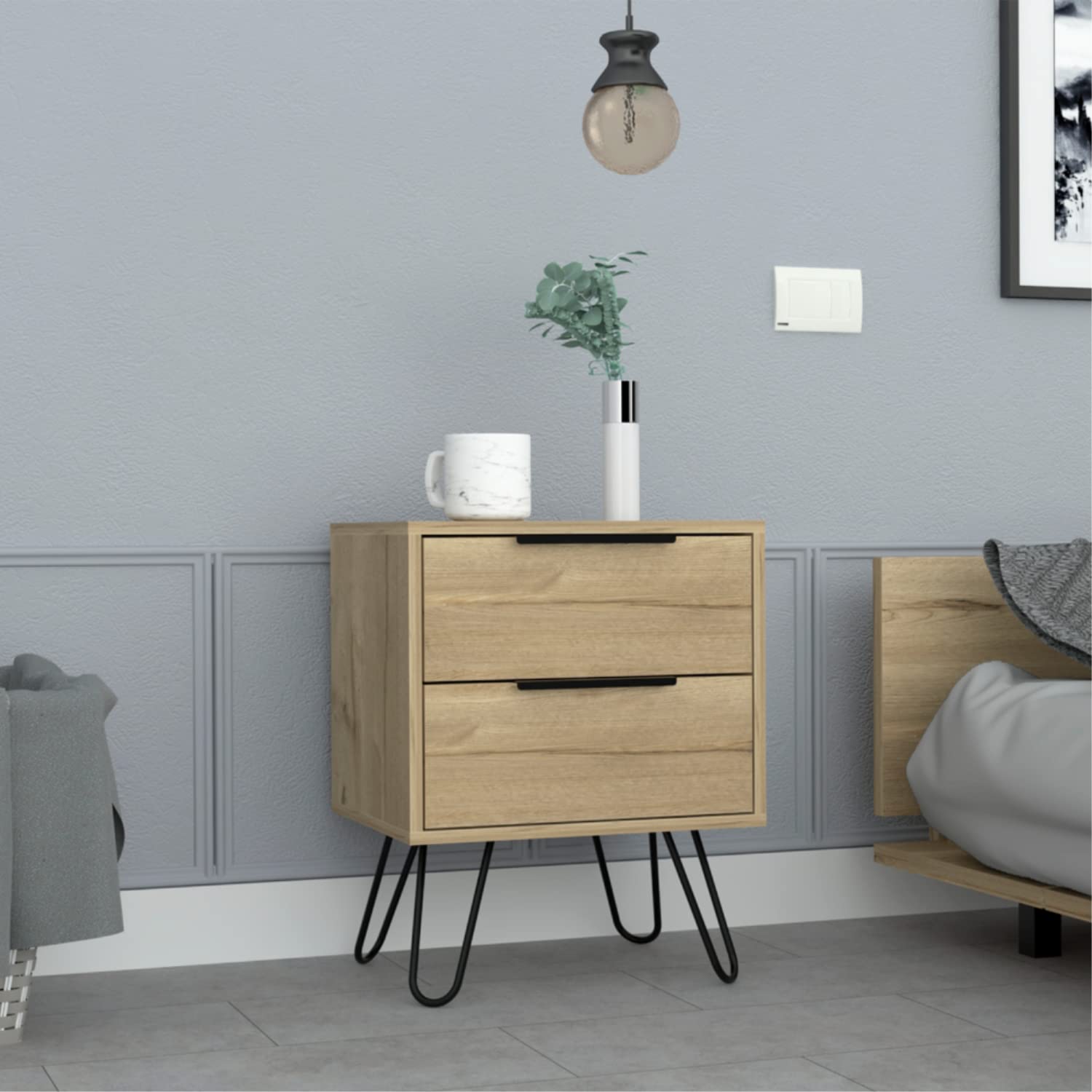 Modern Nightstand with 2 Drawers & Hairpin Legs - 22