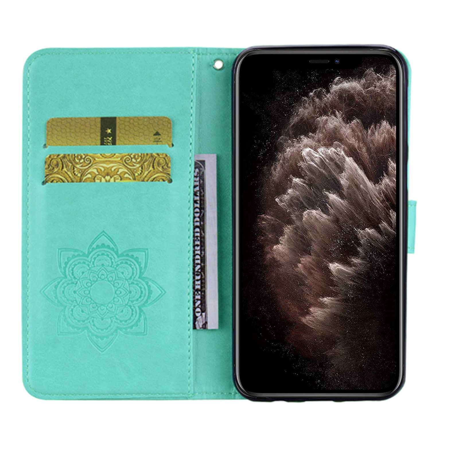 Sparkly Bling Diamond PU Leather Wallet Phone Case with Wrist Strap for iPhone 13 Pro Max (6.1