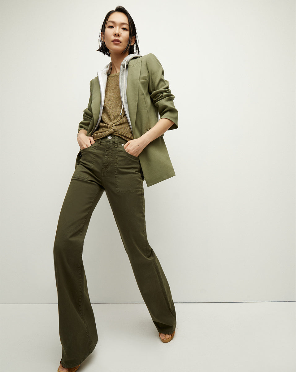 Crosbie Patch Pocket Slim Wide Leg Pants for Women - High Waisted Comfortable Trousers for Work, Office & Casual Wear