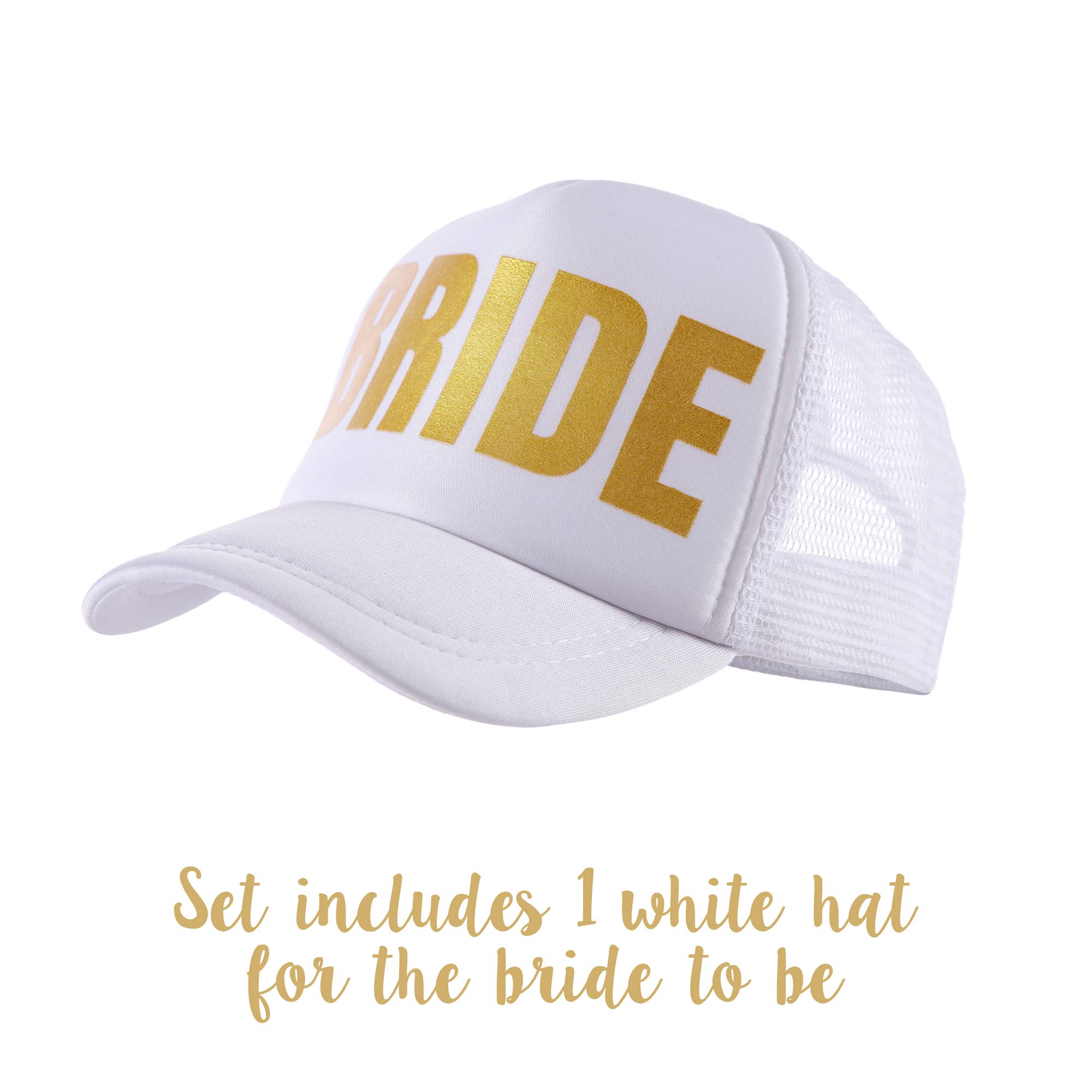 Pop Fizz Designs Bachelorette Party Trucker Hats - 12 Pack (1 Bride Hat + 11 Bridesmaid Hats) - Black Wedding Party Favors for Bachelorette Celebrations & Girls' Night Out