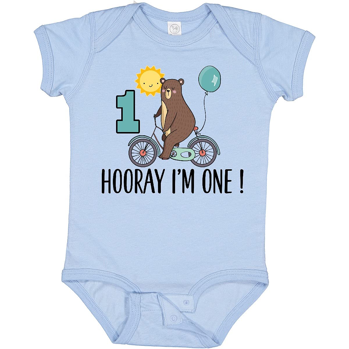 Inktastic 1st Birthday Bear on Bicycle Baby Bodysuit - Cute 1 Year Old Outfit for Birthday Party, Photo Shoot & Special Occasions