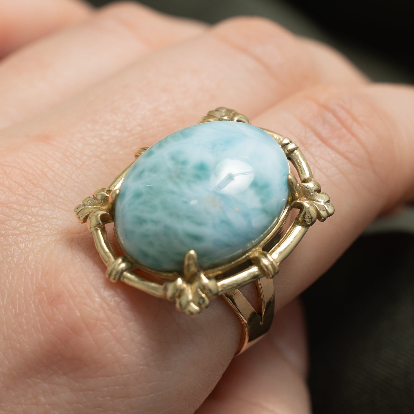 Larimar Cocktail Ring - 22.00ct Genuine Stone - Size 10.25 - Elegant Statement Jewelry for Parties & Special Occasions