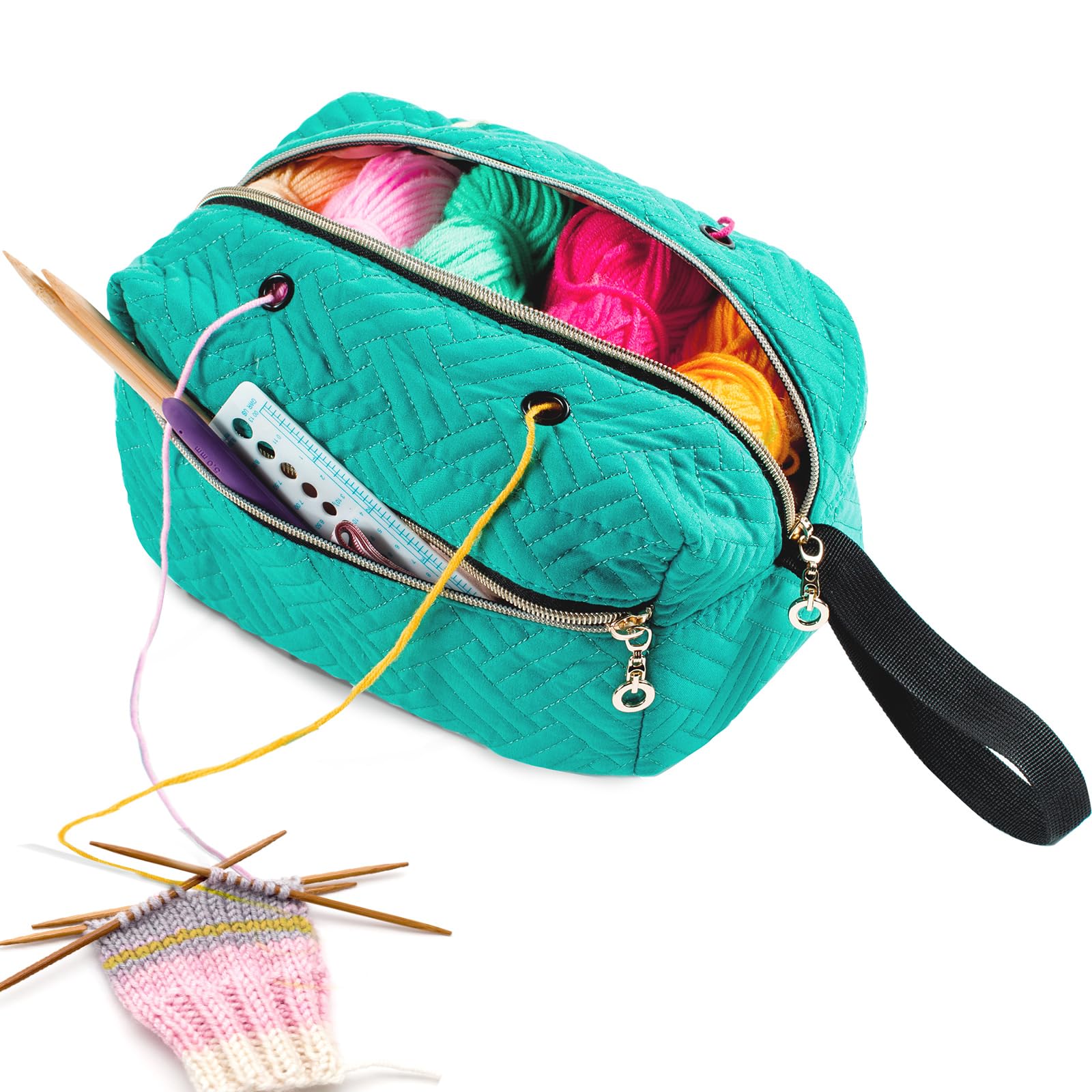 Crochet Bag Organizer - Knitting Yarn Storage Bag with Pockets for Crochet Hooks & Knitting Needles - Perfect for Crafting, Travel & DIY Gifts - Portable Knitting Accessories Holder for On-the-Go Projects