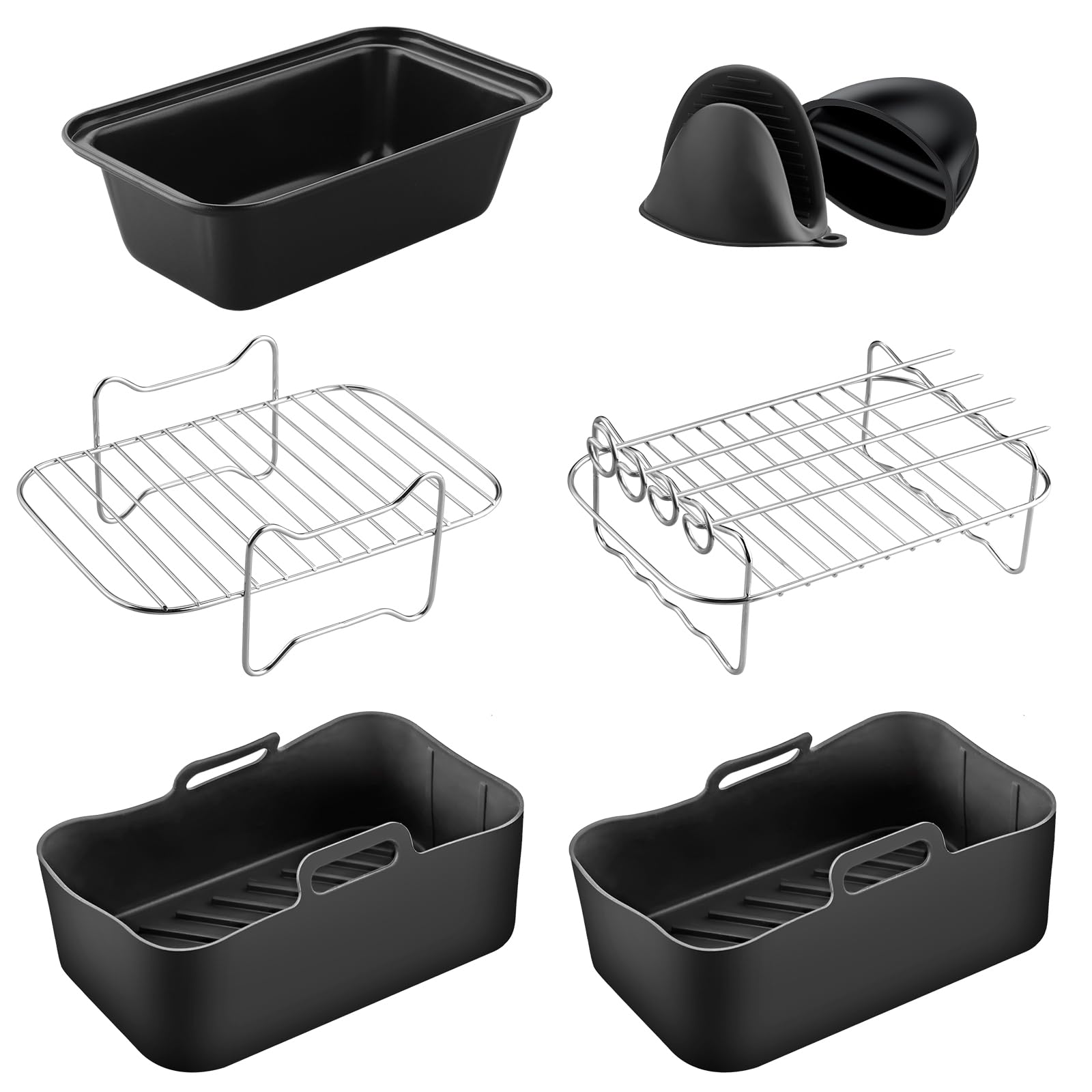 FUNAYKICH Air Fryer Accessories Set - Silicone Bread Molds, Cooking Pots & Grill Tools for Healthy Air Fried Meals | Perfect for Baking, Roasting & Grilling at Home