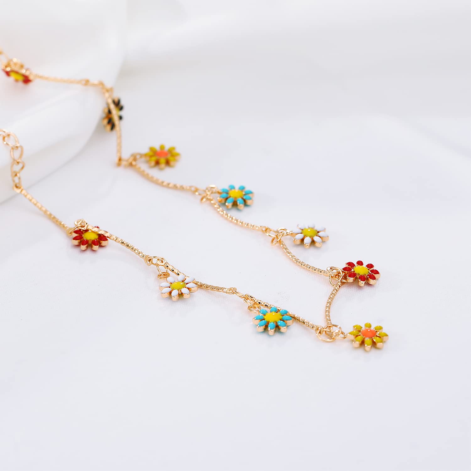 14K Gold Plated Adjustable Ankle Bracelet for Women - Daisy Moon Star Evil Eye Boho Beach Foot Chain, Dainty Anklet Jewelry for Casual Wear, Summer Outfits & Beach Vacations