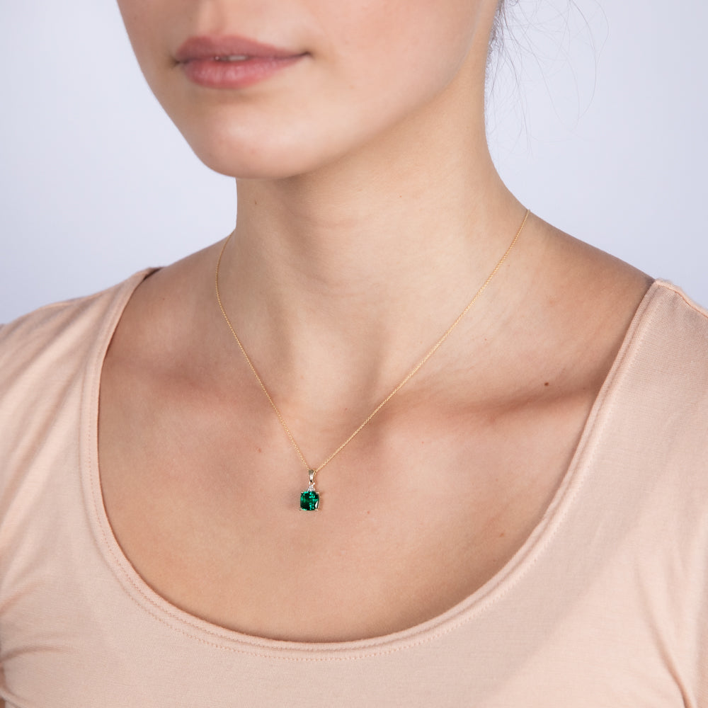 9ct Yellow Gold 1/3ct Created Emerald and Diamond Pendant Necklace with 45cm Chain - Elegant Jewelry Gift for Women, Perfect for Weddings, Anniversaries & Special Occasions