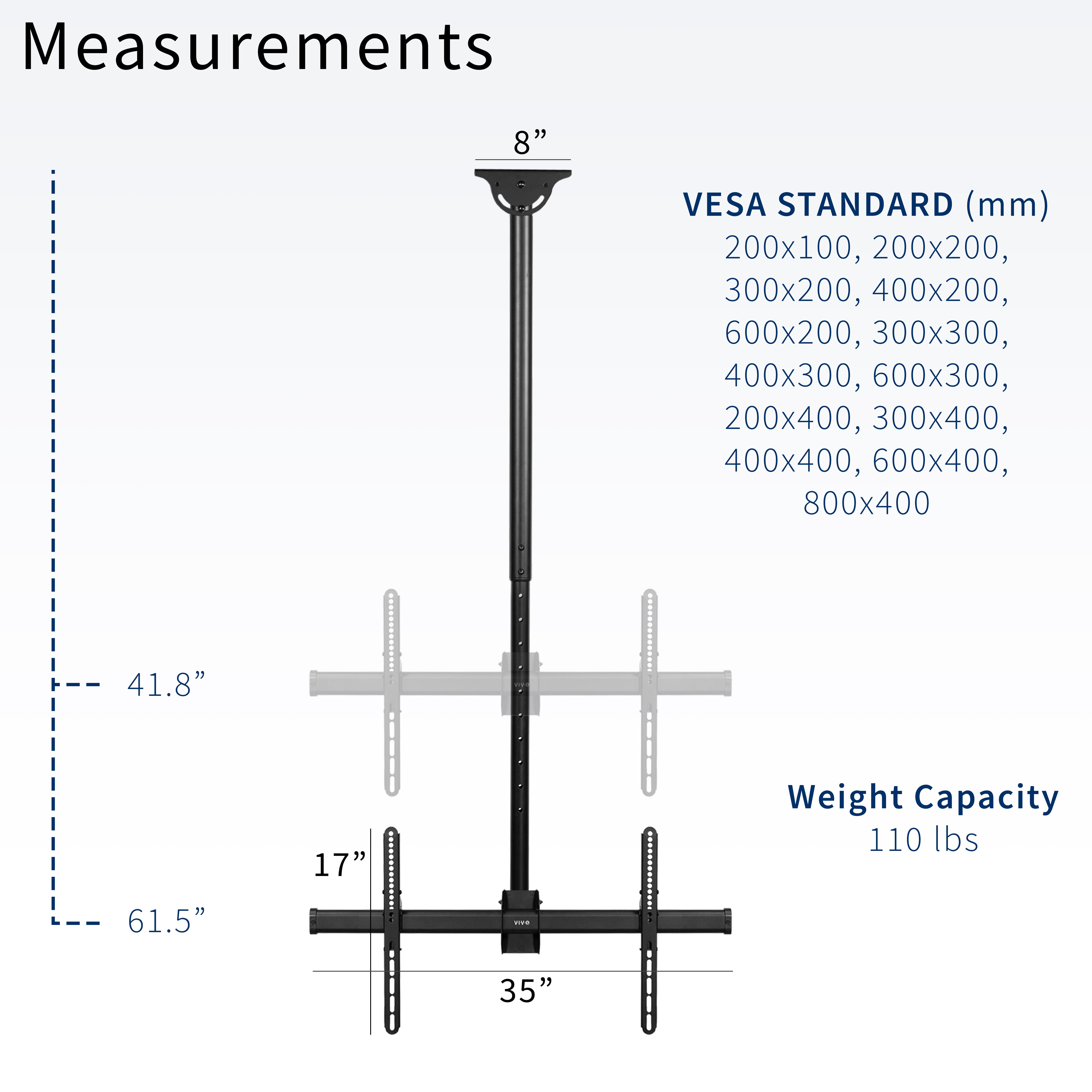 Adjustable TV Ceiling Mount for 37-90 Inch Flat Screen TVs - Heavy Duty Full Motion Articulating Arm with Extension Pole - Perfect for Living Room, Bedroom or Commercial Spaces
