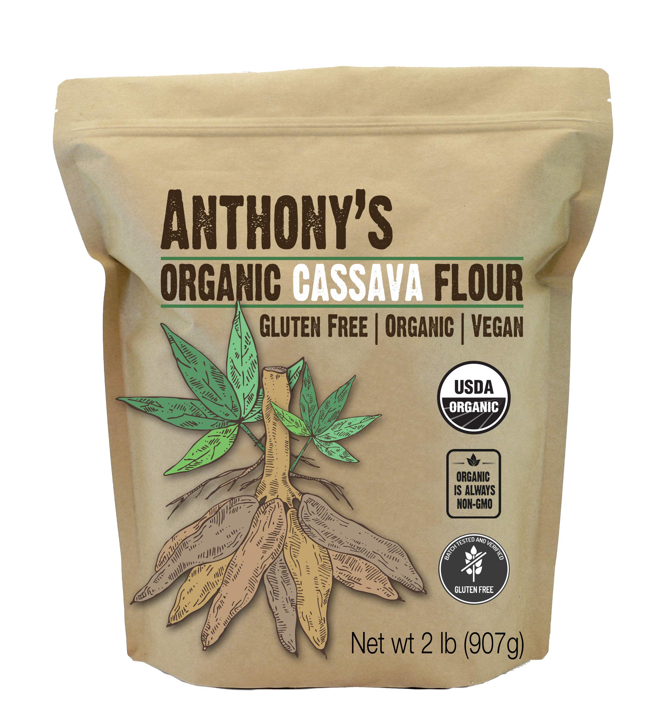 Anthony's Organic Cassava Flour 2 lb - Gluten Free, Vegan, Non-GMO, Batch Tested - Perfect for Baking, Cooking & Paleo/Keto Recipes