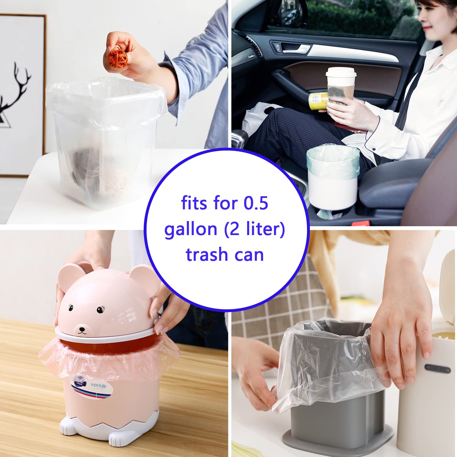 0.5 Gallon Mini Trash Bags - Small Garbage Bags 11.8 x 11.8 Inches - Fits 2 Liter Trash Can - 4 Rolls (200 Count) Clear Plastic - Perfect for Bathroom, Office, Bedroom, or Car Waste Disposal