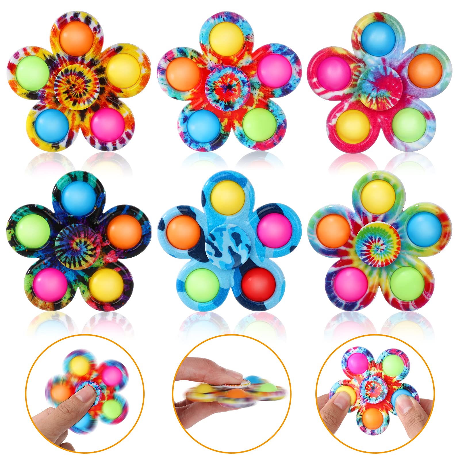 6 Pack Fidget Spinner Toys - Popping Bubble Sensory Stress Relief for Kids, Teens, Boys & Girls - Perfect for Party Favors, Goodie Bags, Classroom Rewards and Anxiety Relief