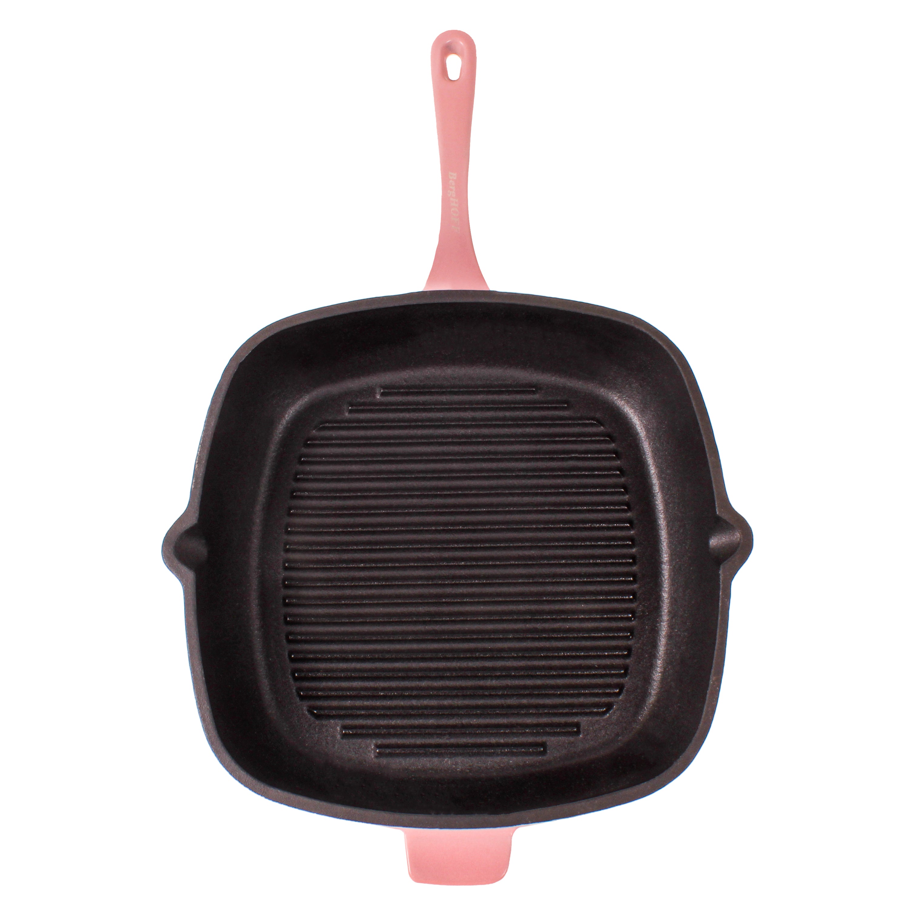 BergHOFF Neo 3-Piece Cast Iron Cookware Set - Pink Skillet, Grill Pan & Slotted Steak Press | Non-Stick, Even Heat Distribution | Perfect for Stovetop, Oven & Outdoor Cooking