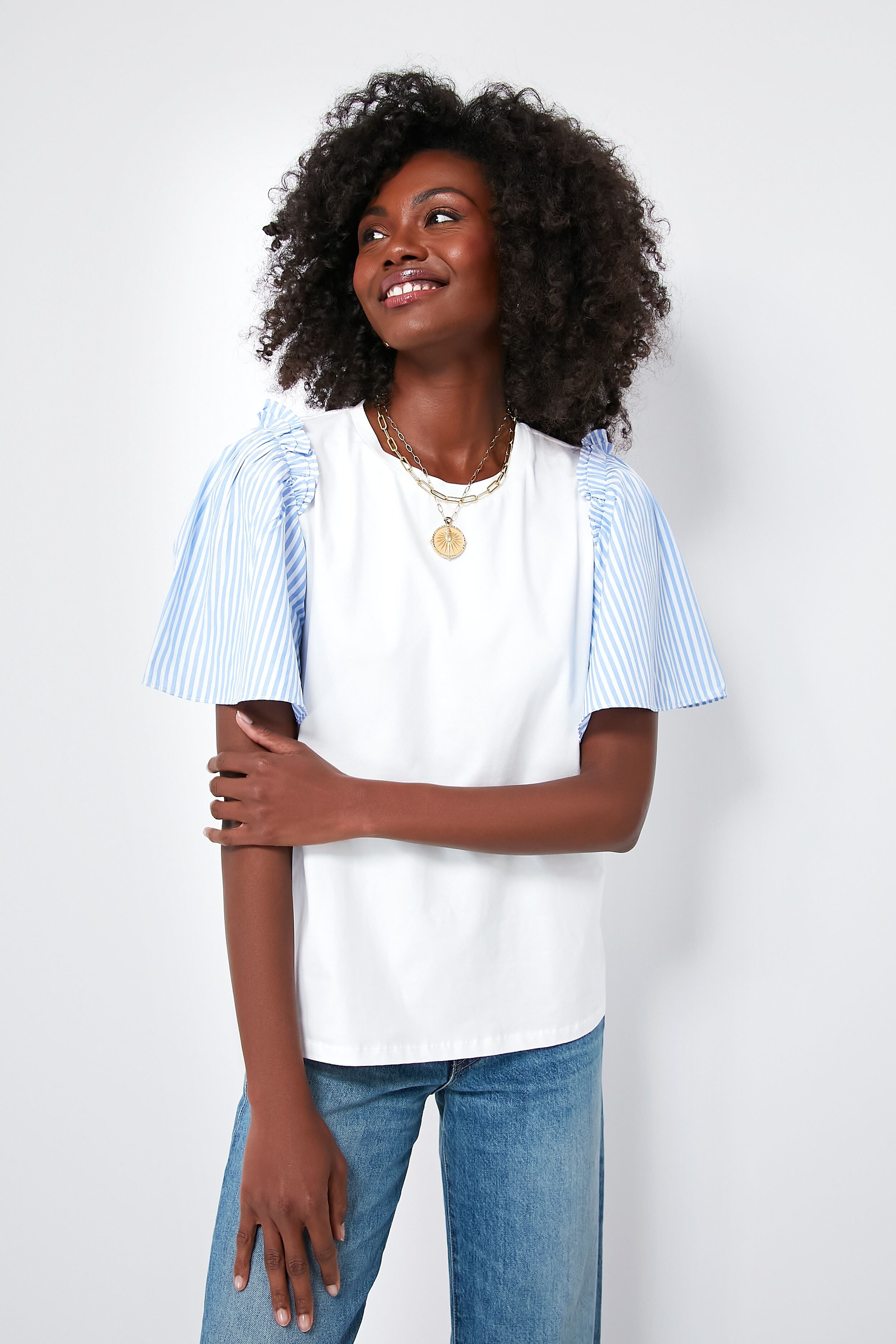 Blue Stripe Mollie Blouse - Women's Stylish Casual Top for Summer | Perfect for Office, Date Night & Weekend Outings