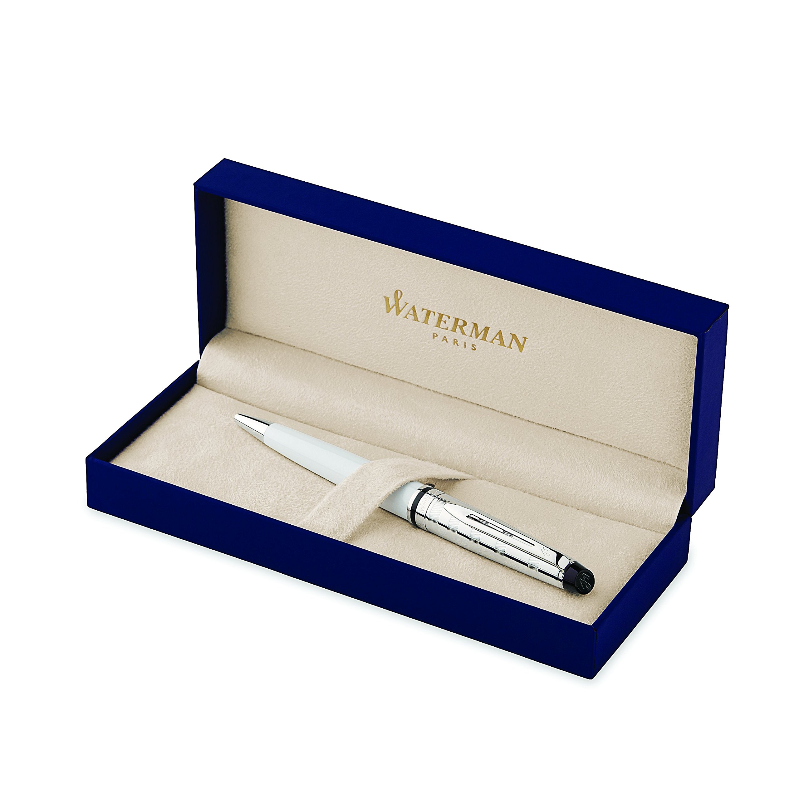 Waterman Expert Deluxe White Ballpoint Pen with Medium Blue Ink Refill (S0952440) - Premium Writing Instrument for Business Professionals & Gift Giving