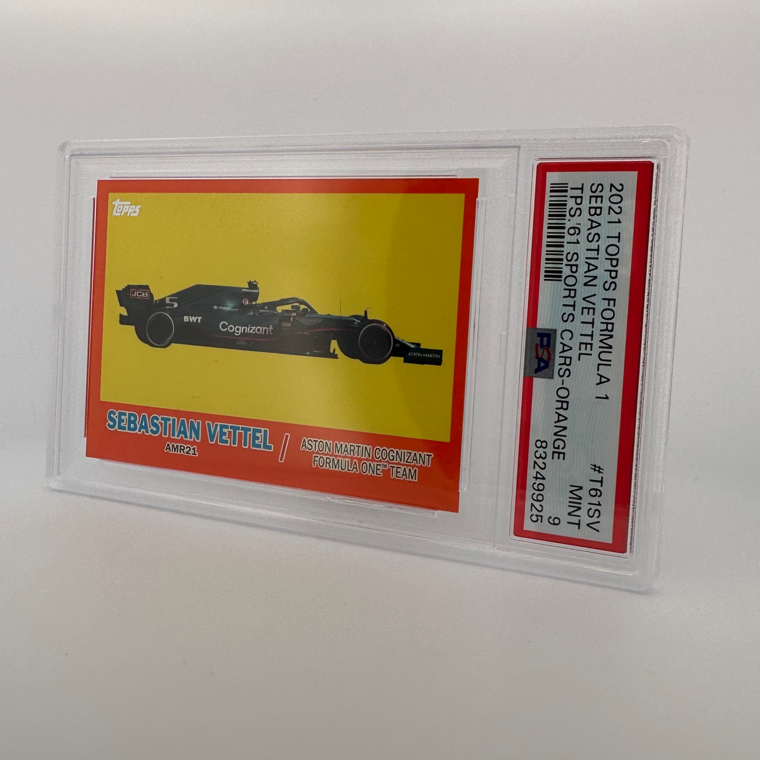 PSA 9 Graded 5/25 Sebastian Vettel 1961 Sports Cars Orange #T61SV - Perfect for Racing Memorabilia Collectors & Formula 1 Fans Display