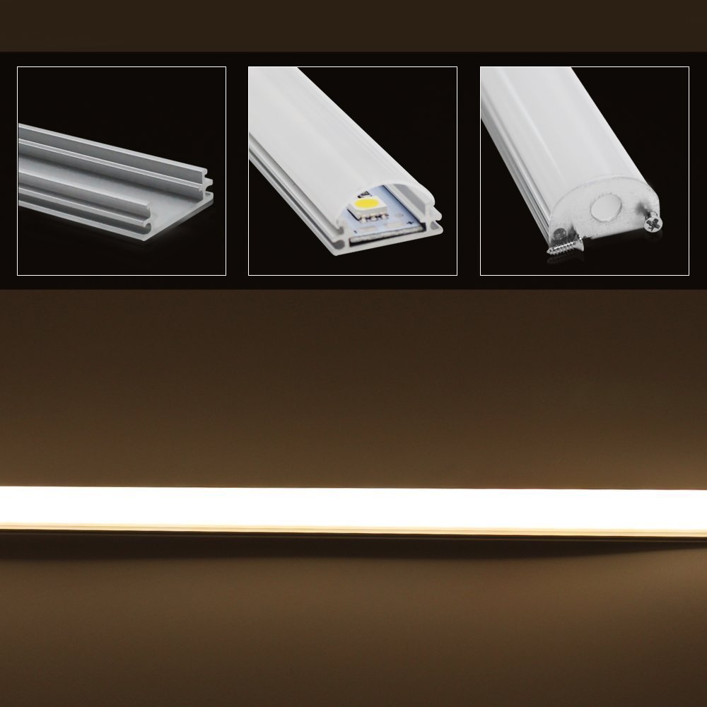 TORCHSTAR 5 Pack 3.3ft/1m Aluminum U-Shape Channel for LED Strip Lights with Arc-Shaped White Cover - Creates Realistic Neon Effect U05 - Perfect for Home, Bar, Restaurant, and Retail Lighting Decor