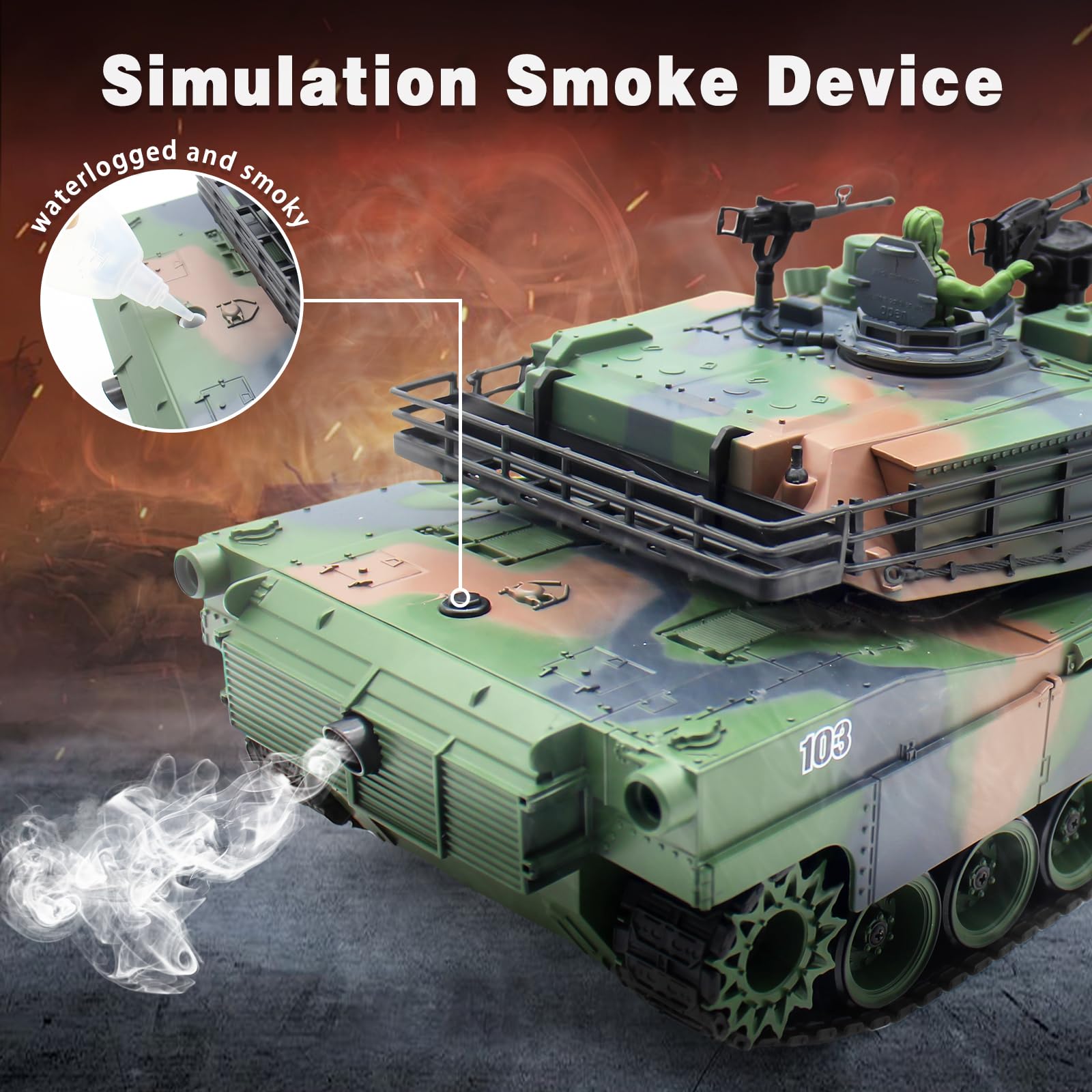 1:18 Scale RC Tank M412 - Remote Control Military Vehicle with 15 Channels, LED Lights, Smoke & Sound Effects | Shoots BBS & Water Bombs | Battle-Ready Toy for Adults & Kids | Outdoor Play, Backyard Battles & Collection Display