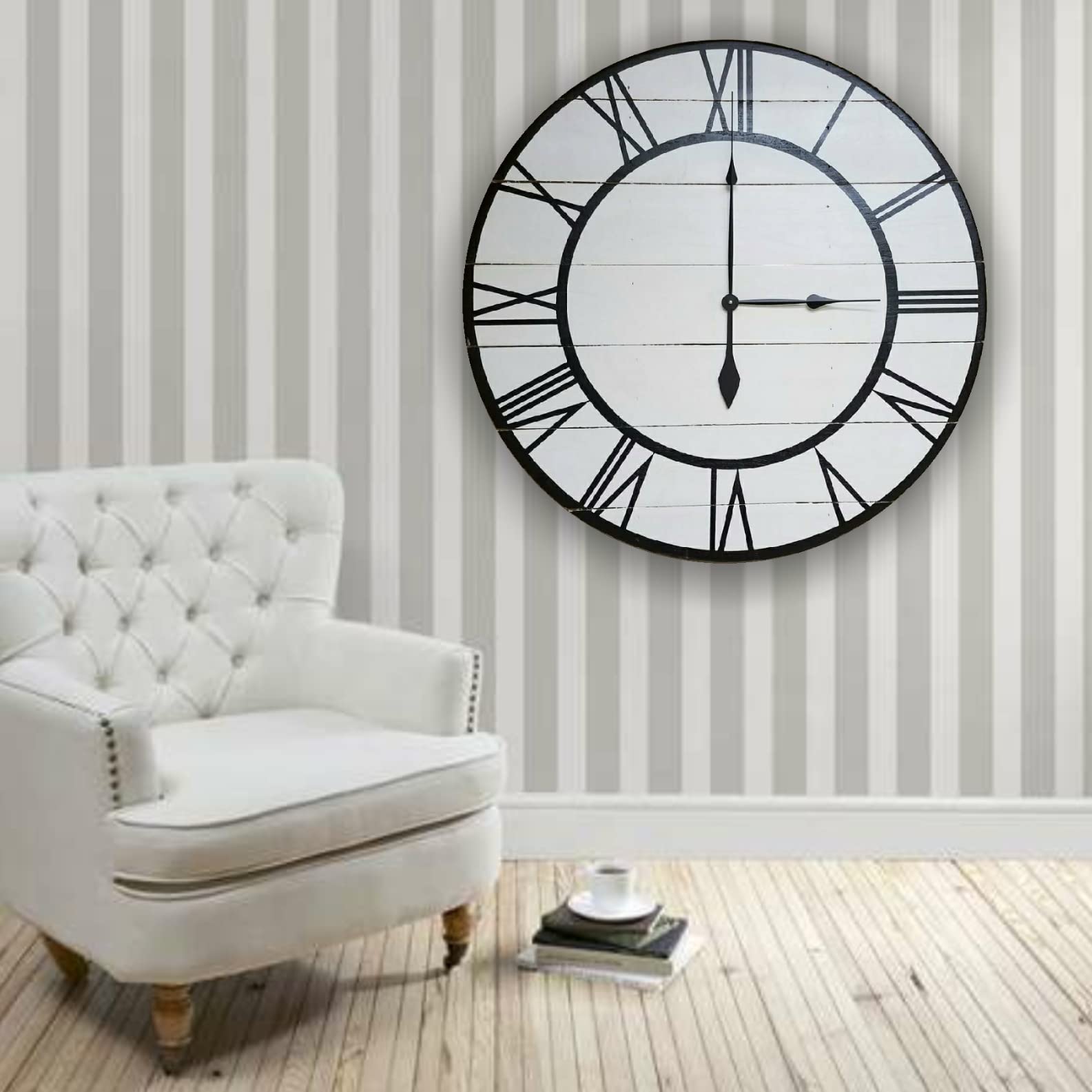 Averystreetdesignco The Harlow Oversized Wall Clock - Large Modern Farmhouse Decor for Living Room, Kitchen, Office | Silent Non-Ticking Battery Operated Round Clock