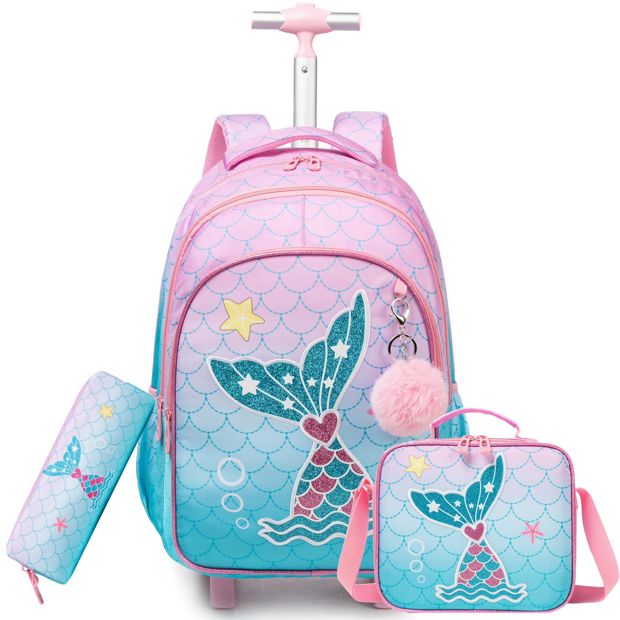 **Rolling Backpack for Girls & Kids - Wheeled School Backpack with Lunch Box & Pencil Case for Elementary Students - Perfect for Travel, School & Daily Use**